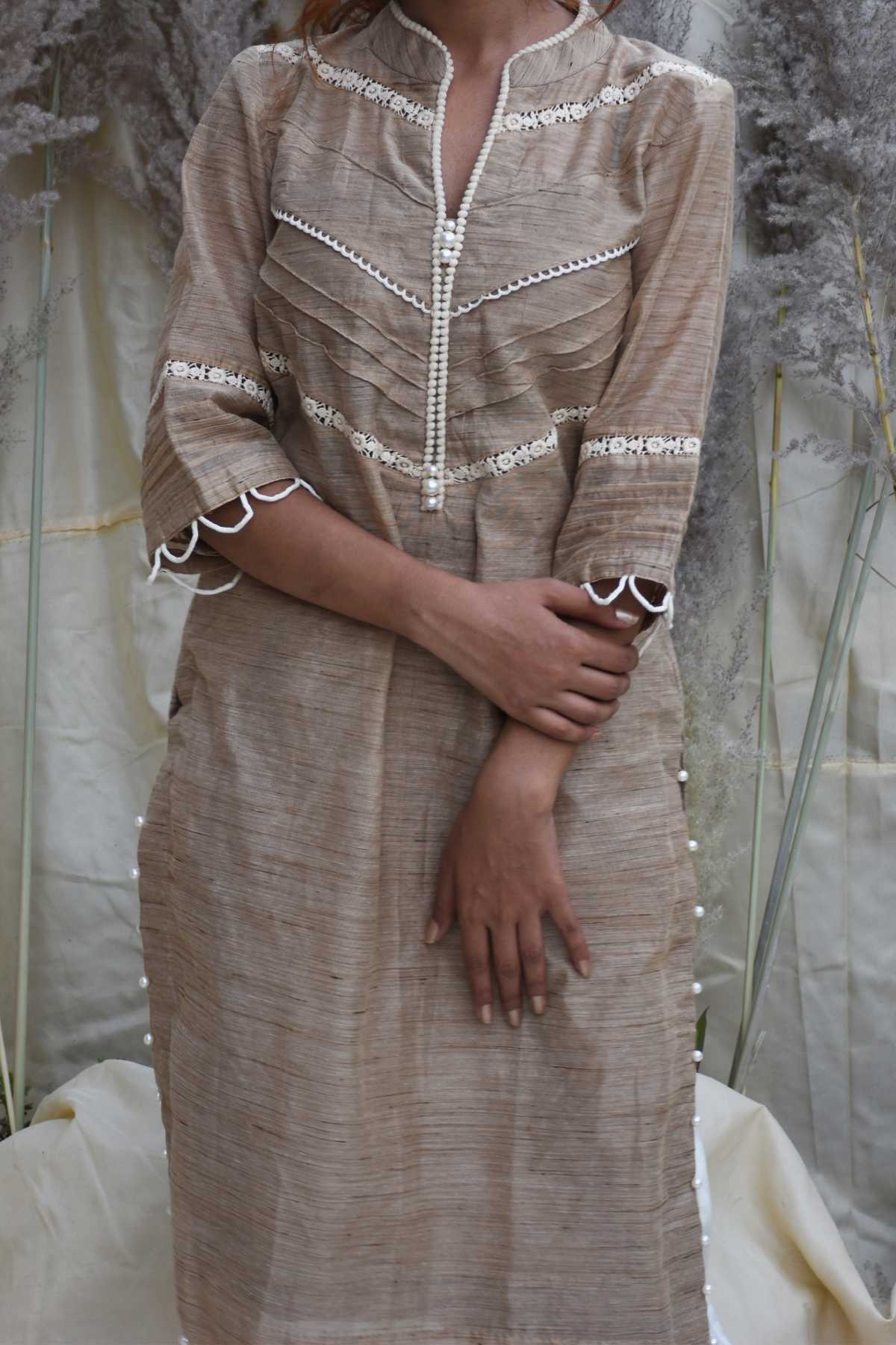 Pintuck Lace Detail Kurta Set