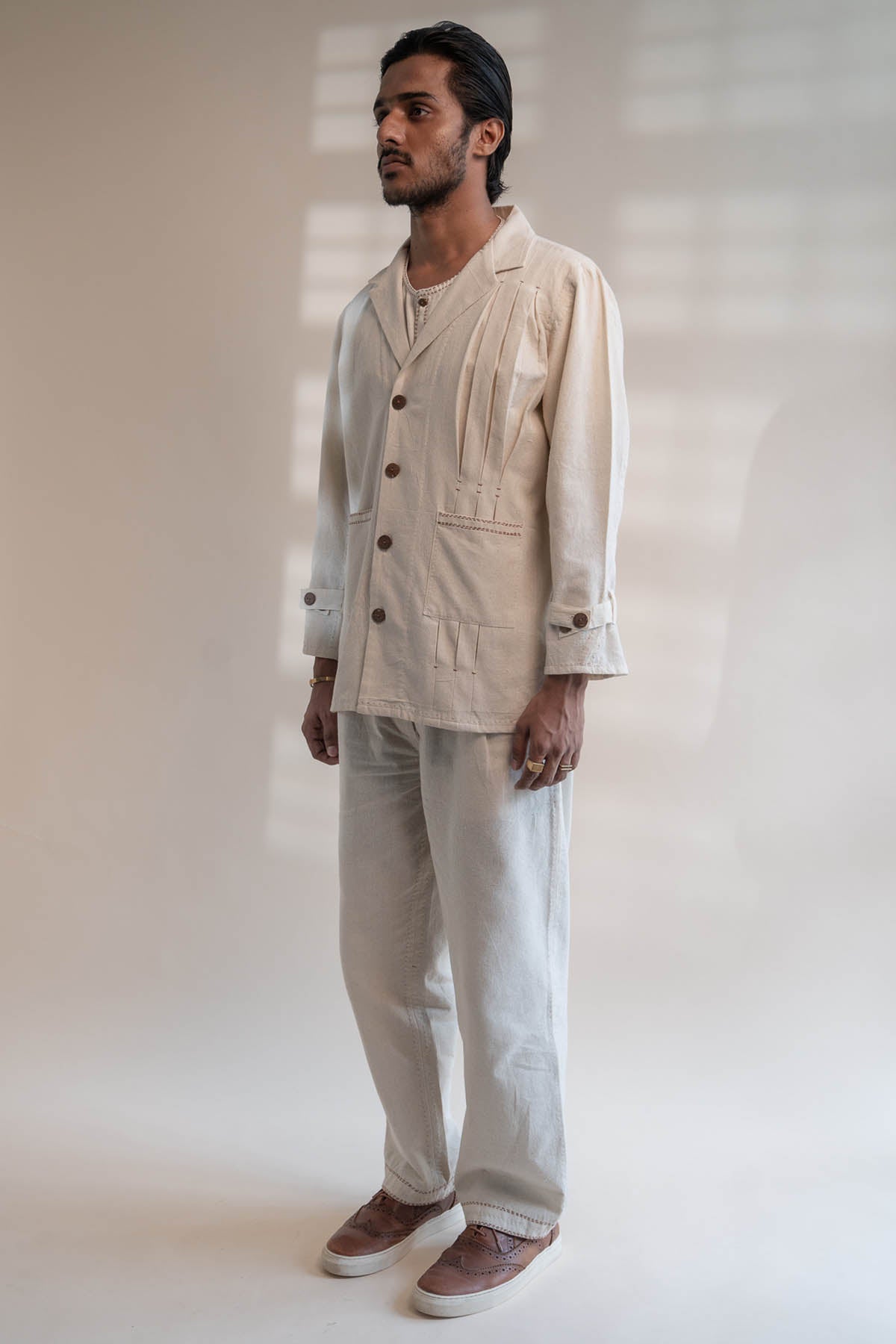 Pleated Buttoned Blazer