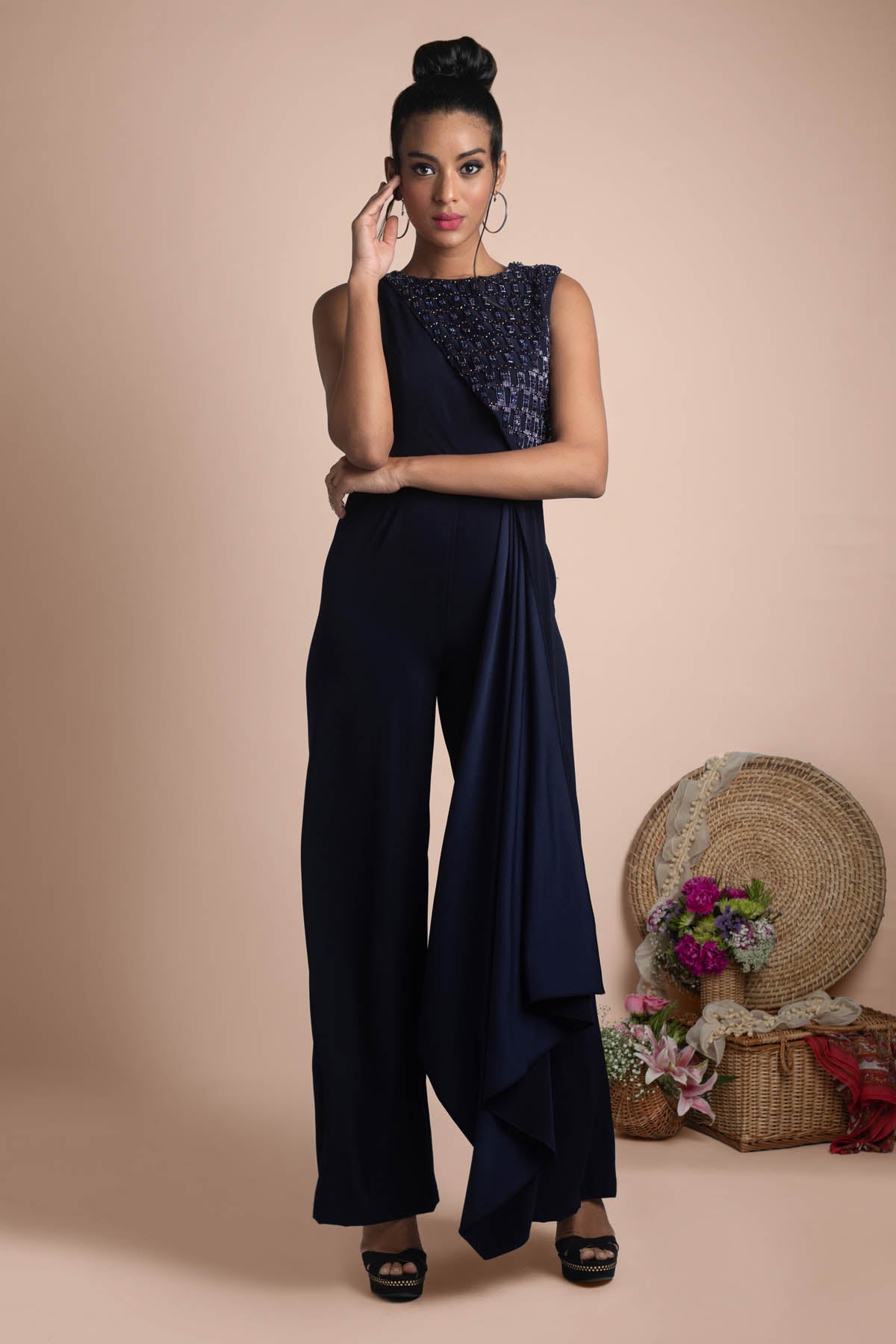 Pleated Draped Jumpsuit