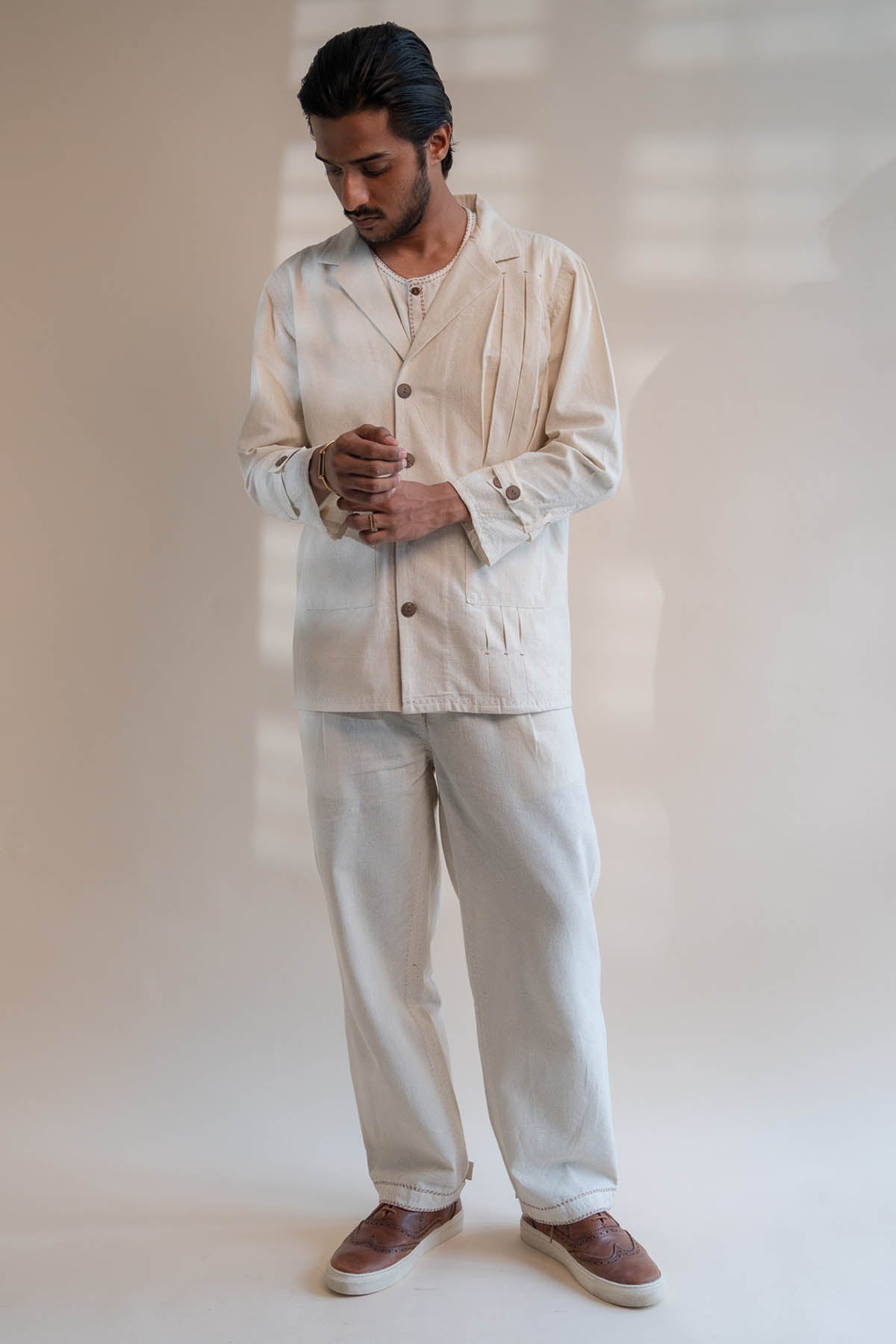 Buy Designer Pleated Jacket & Pants Set By Lafaani