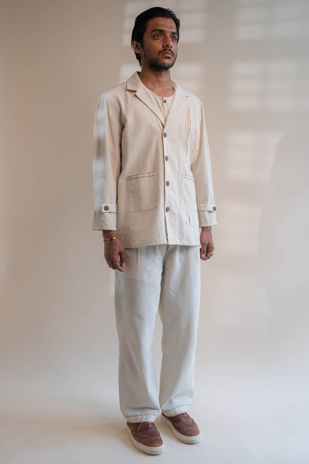 Cotton Pleated Jacket & Pants
