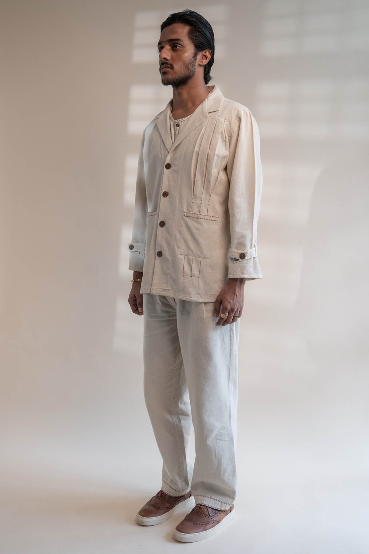 Cotton Pleated Jacket & Pants