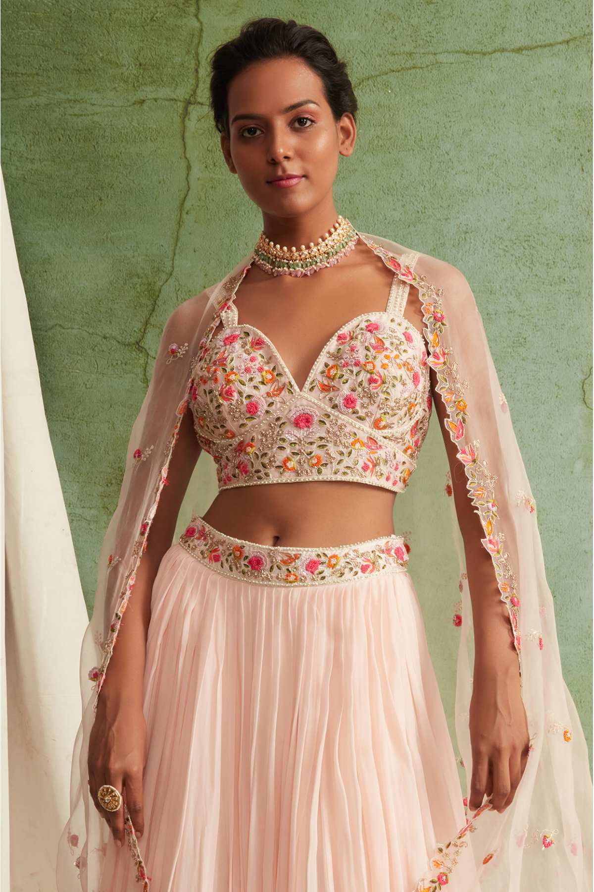 Blush Pink Pleated Lehenga Set