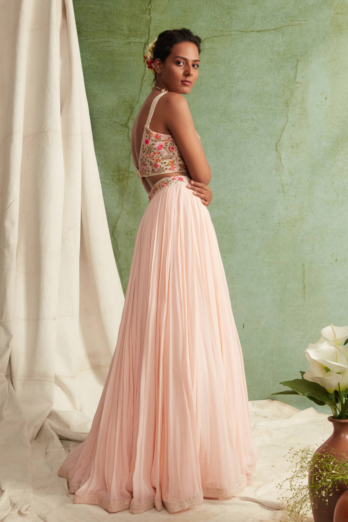 Blush Pink Pleated Lehenga Set