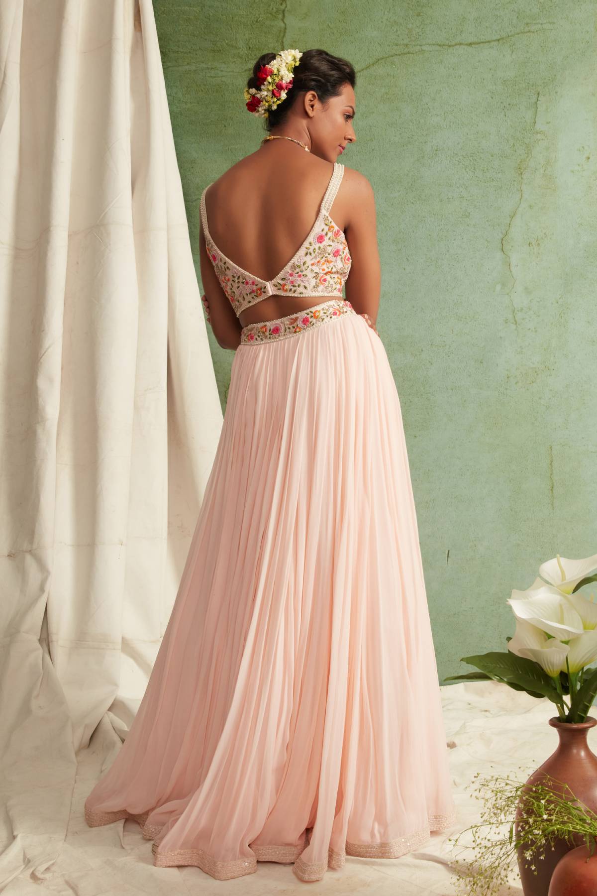 Blush Pink Pleated Lehenga Set