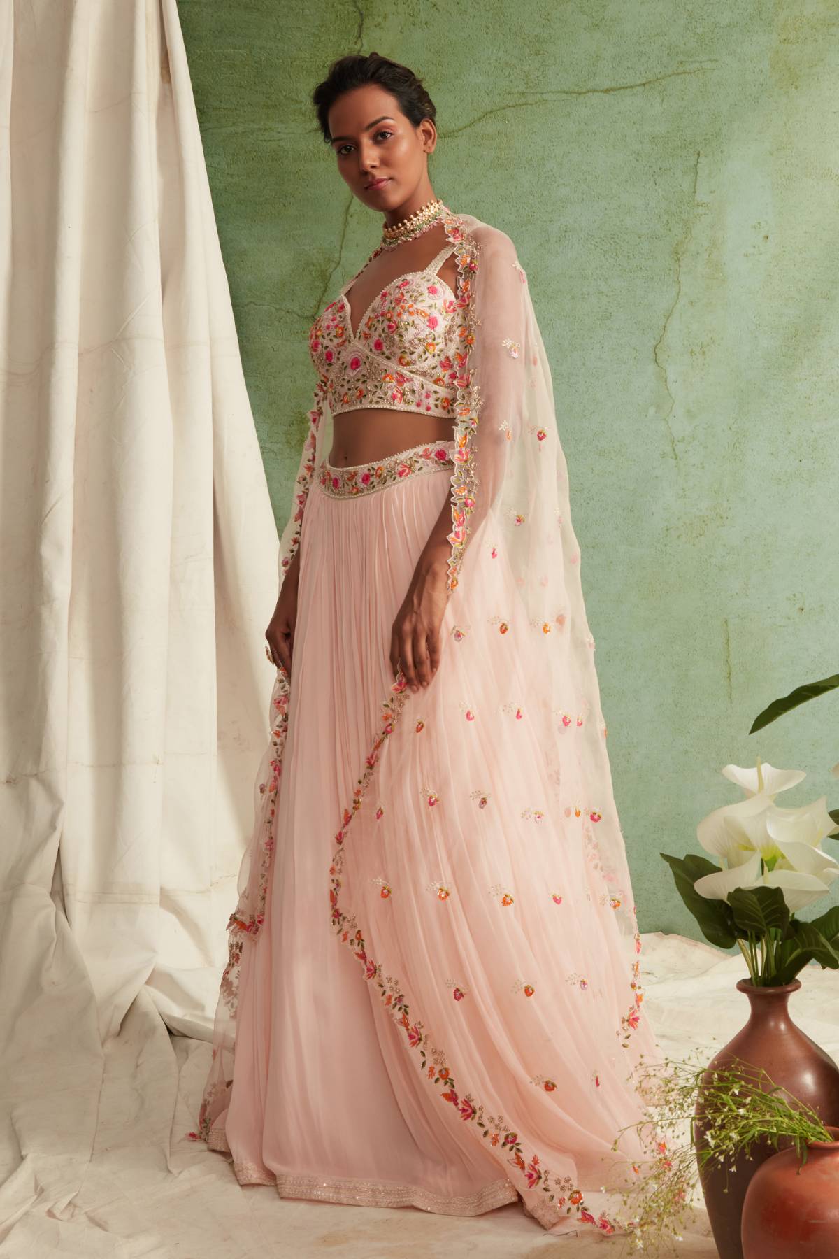 Blush Pink Pleated Lehenga Set