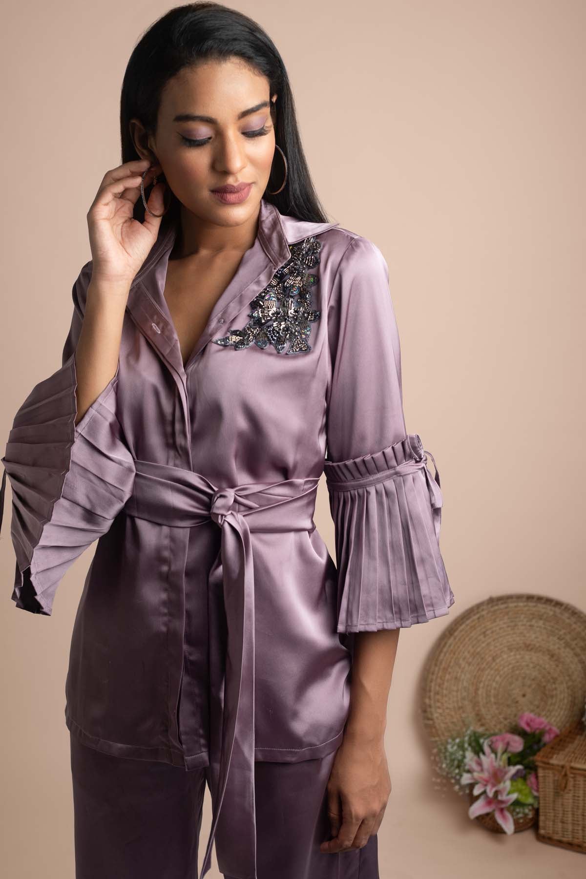 Lilac Pleated Sleeves Co-ord Set