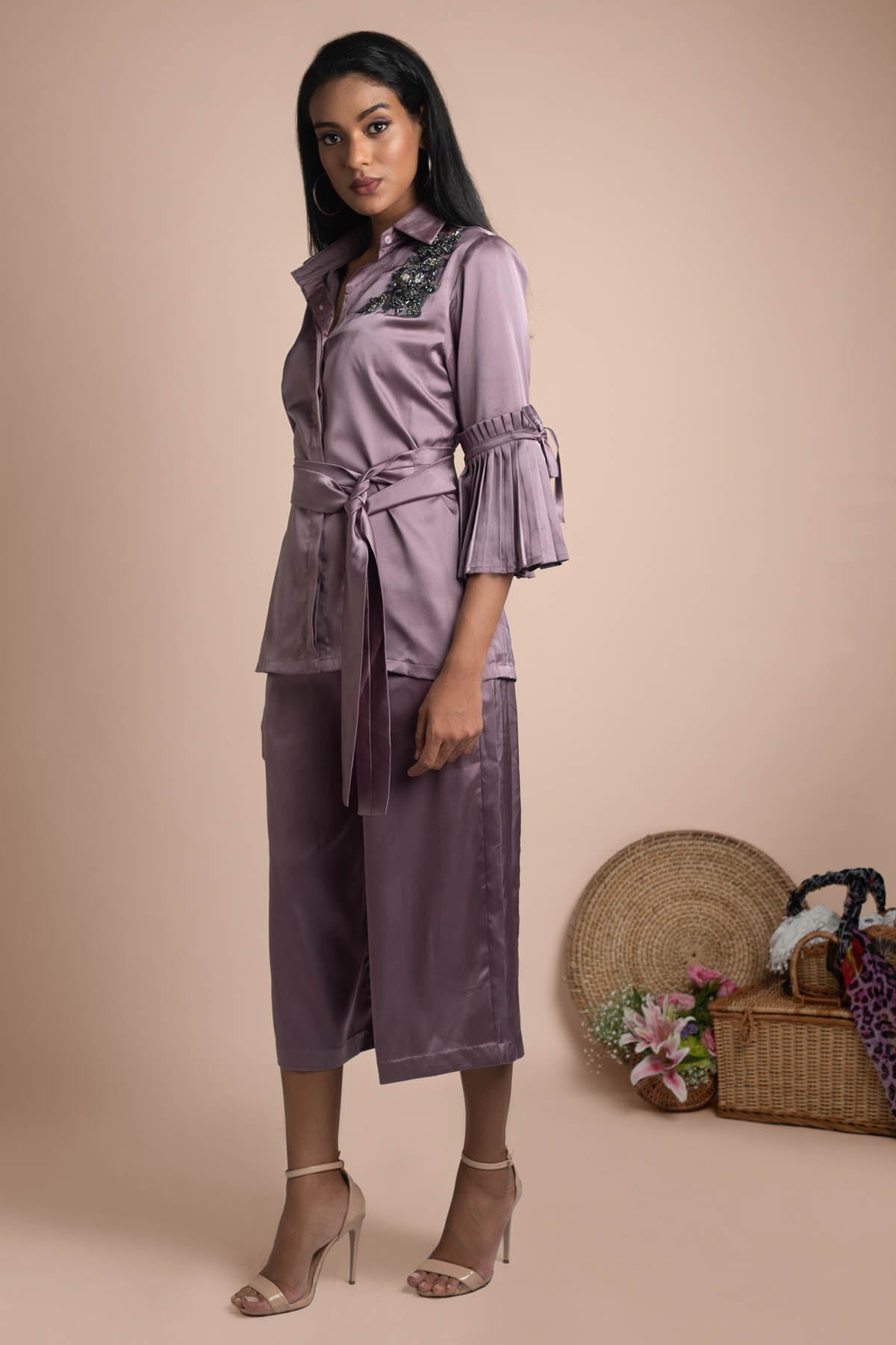 Lilac Pleated Sleeves Co-ord Set