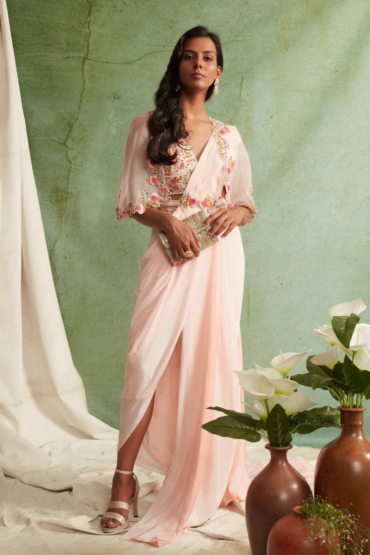 Pre-Draped Saree Set