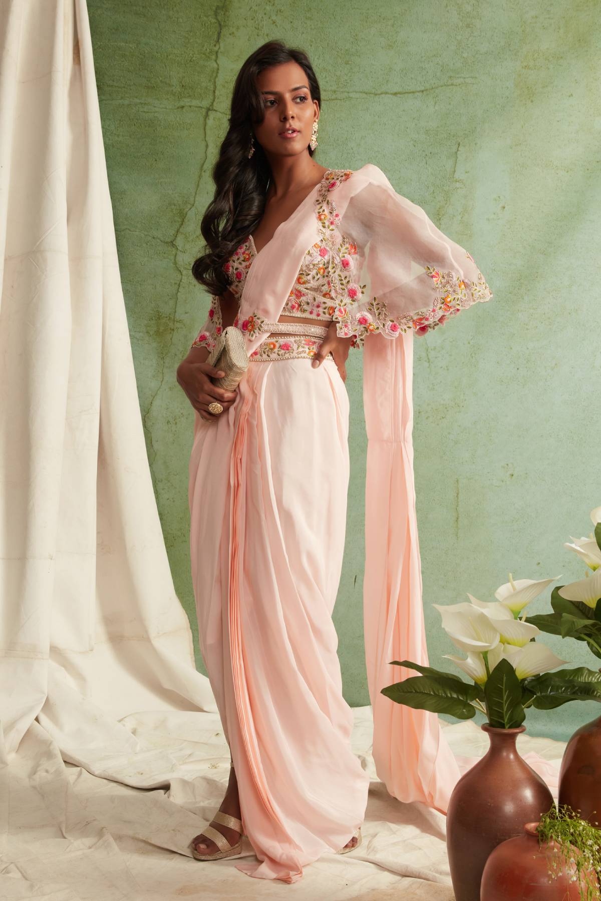 Pre-Draped Saree Set