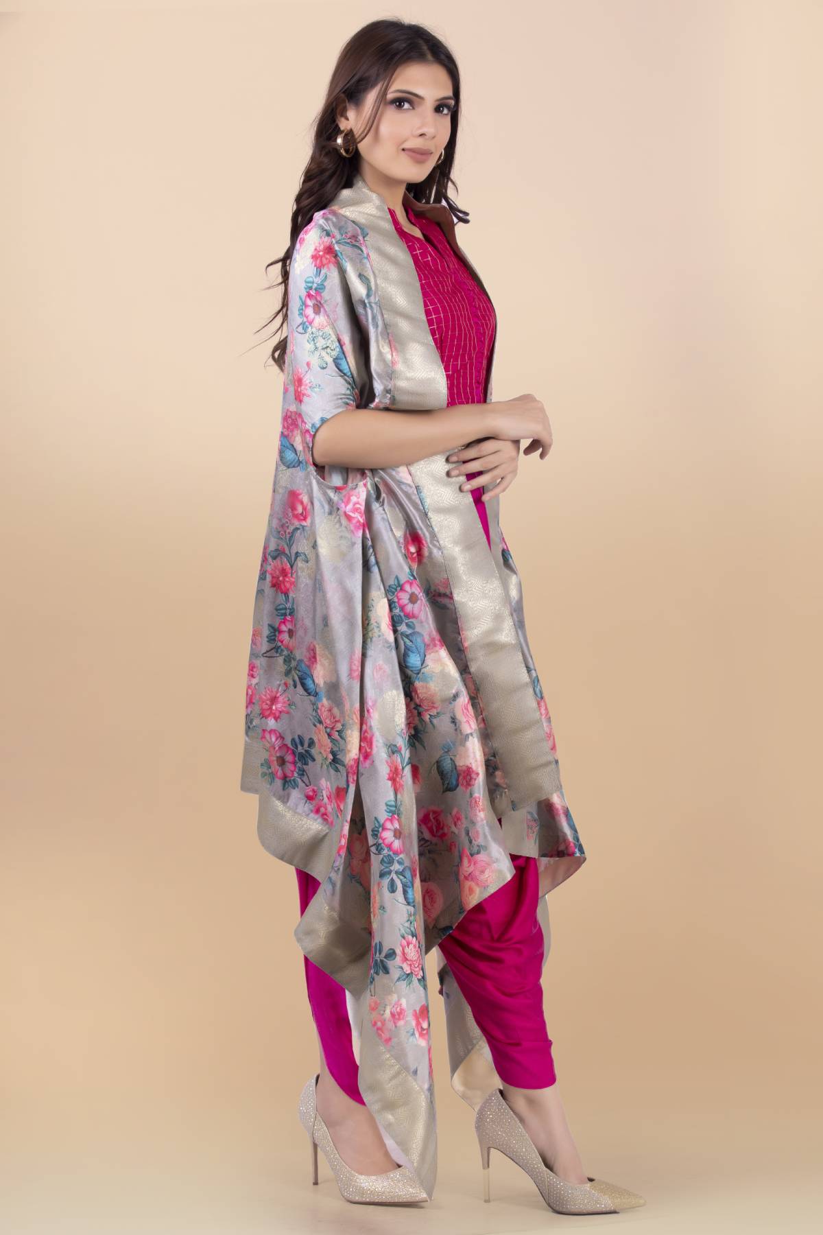 Pink Modal Satin Jacket Set