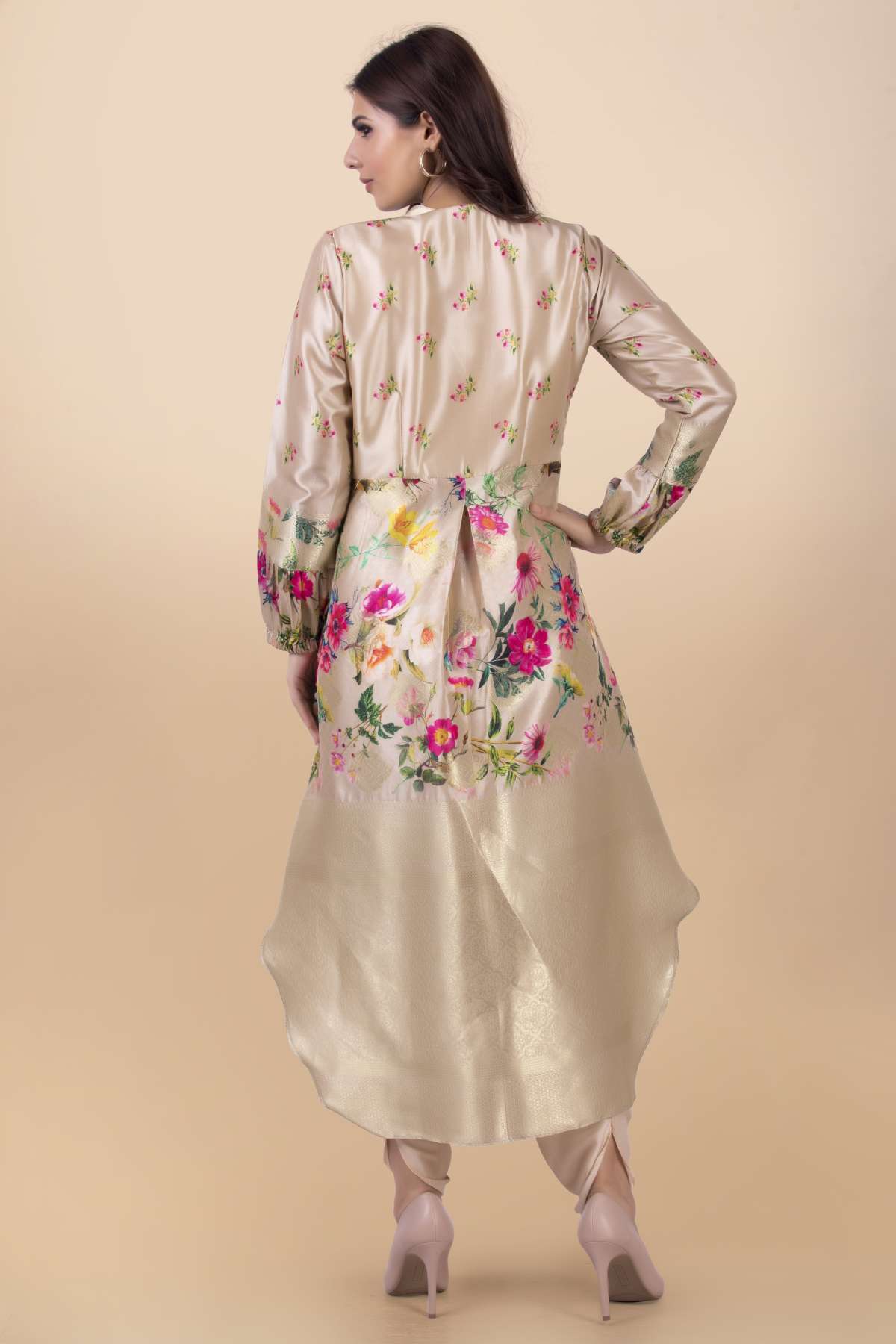 Cream Asymmetrical Dhoti Set