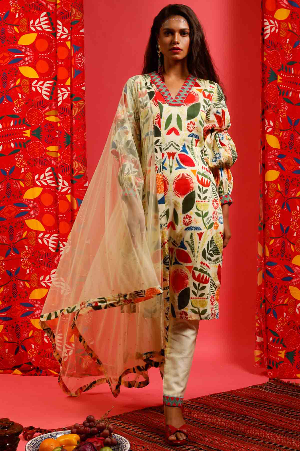 Print & Embroidered Kurta Set