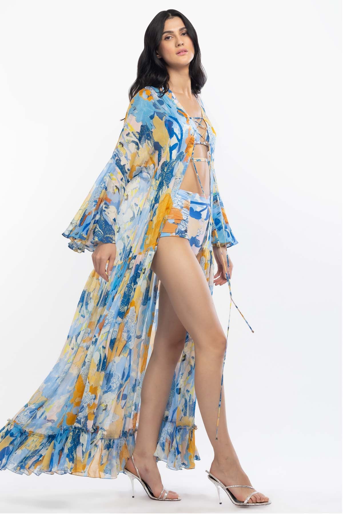 Tropical Print Bikini Set & Cape