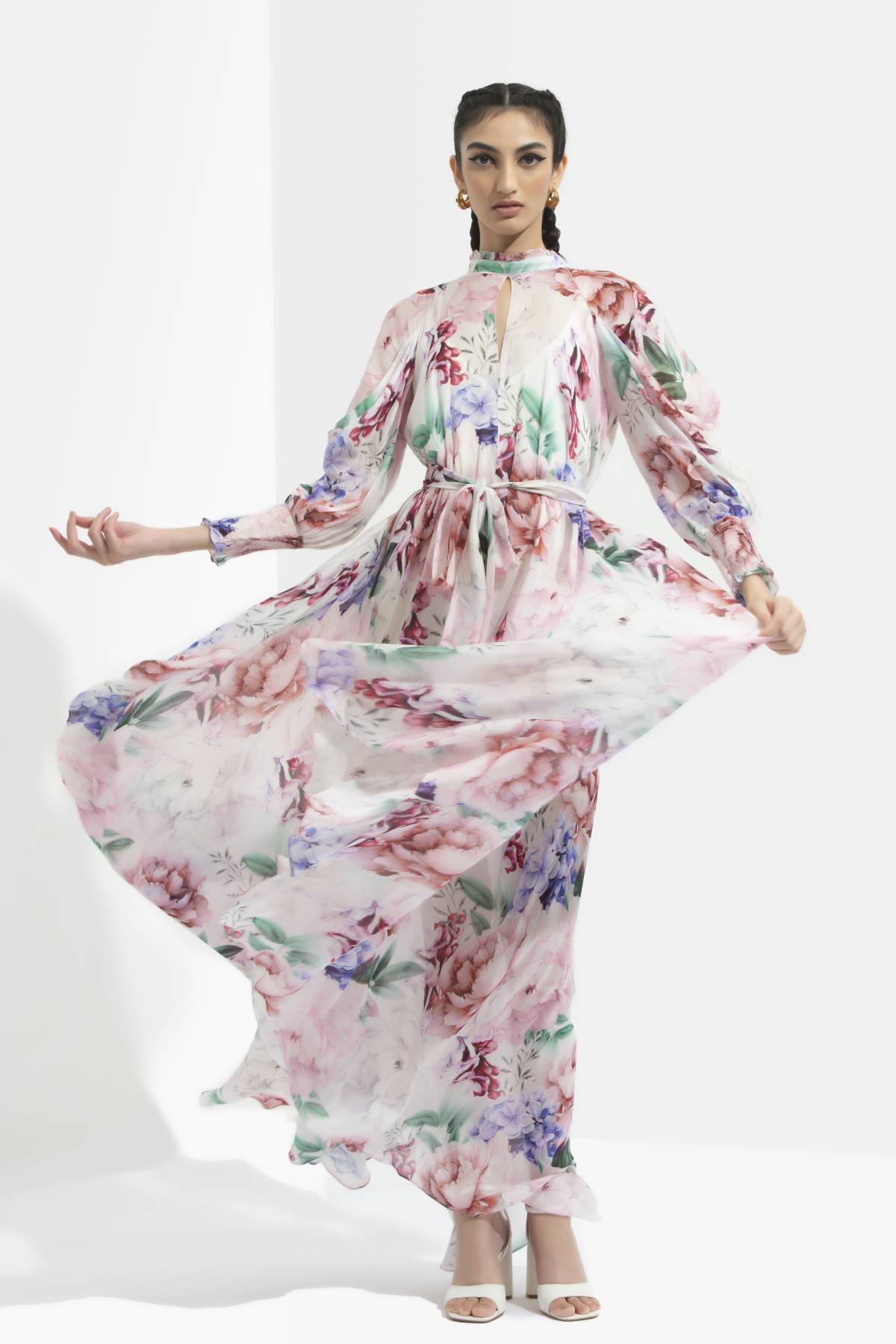 Buy Printed Chiffon Dress by Mandira Wirk