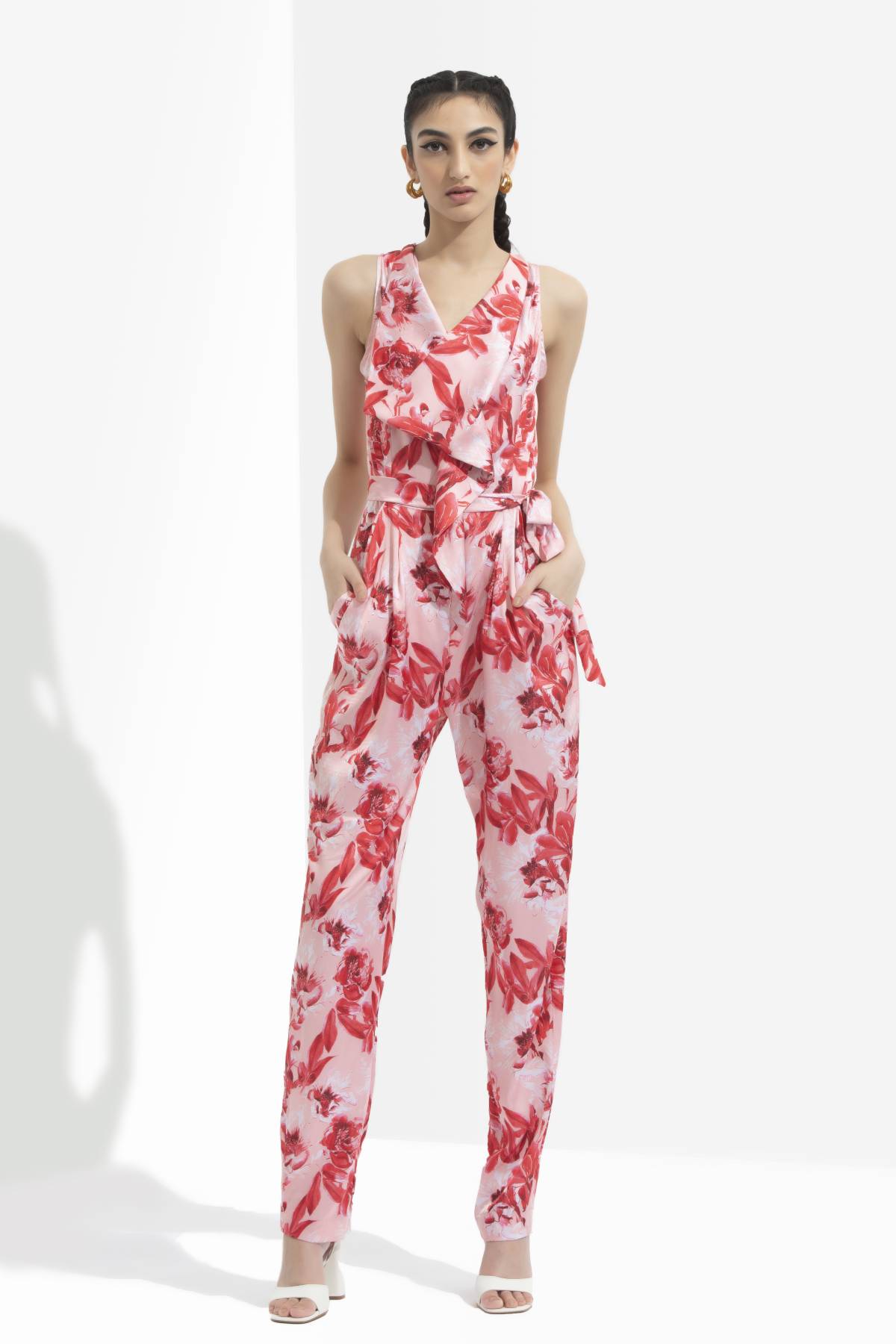 Buy Printed Cowled Jumpsuit by Mandira Wirk