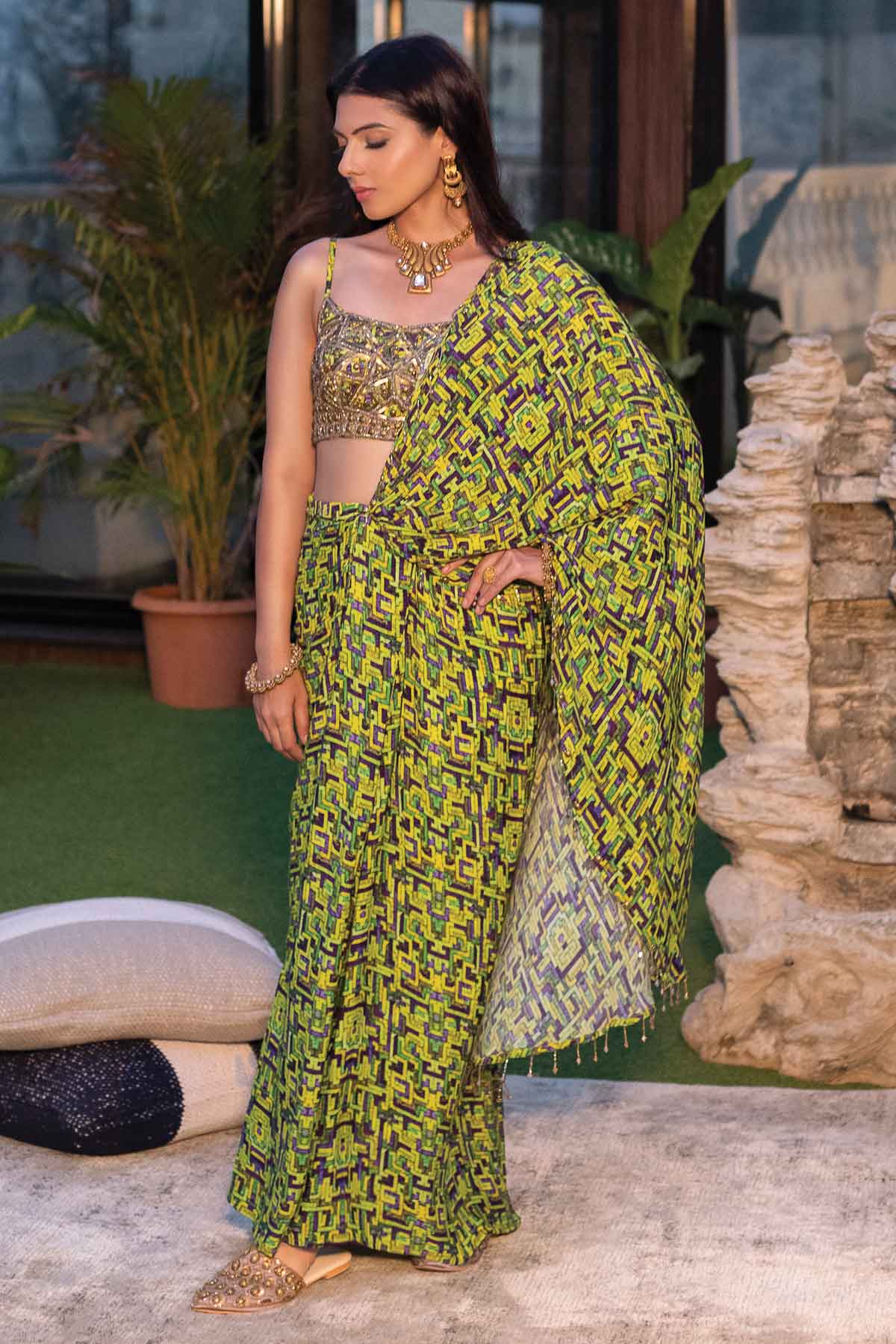 Printed Crepe Draped Saree