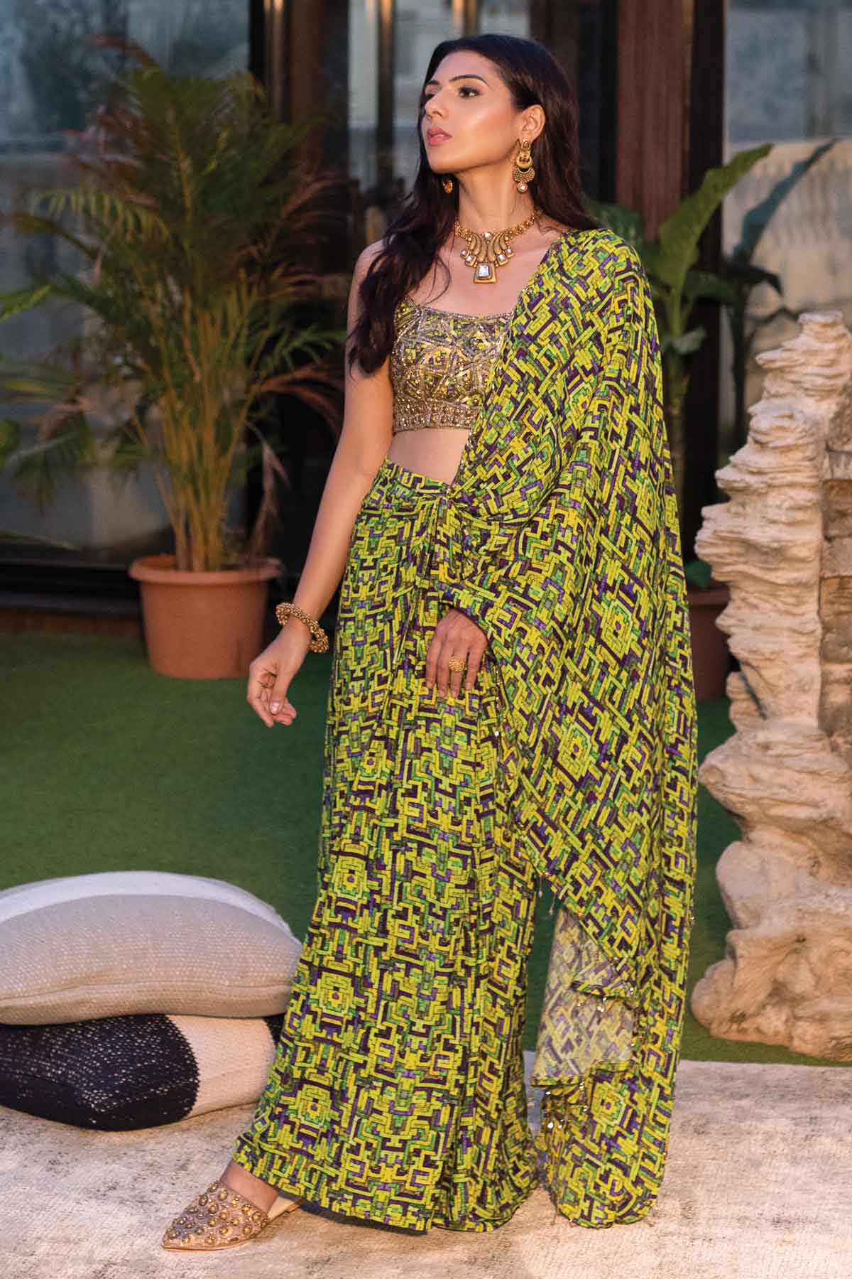 Printed Crepe Draped Saree