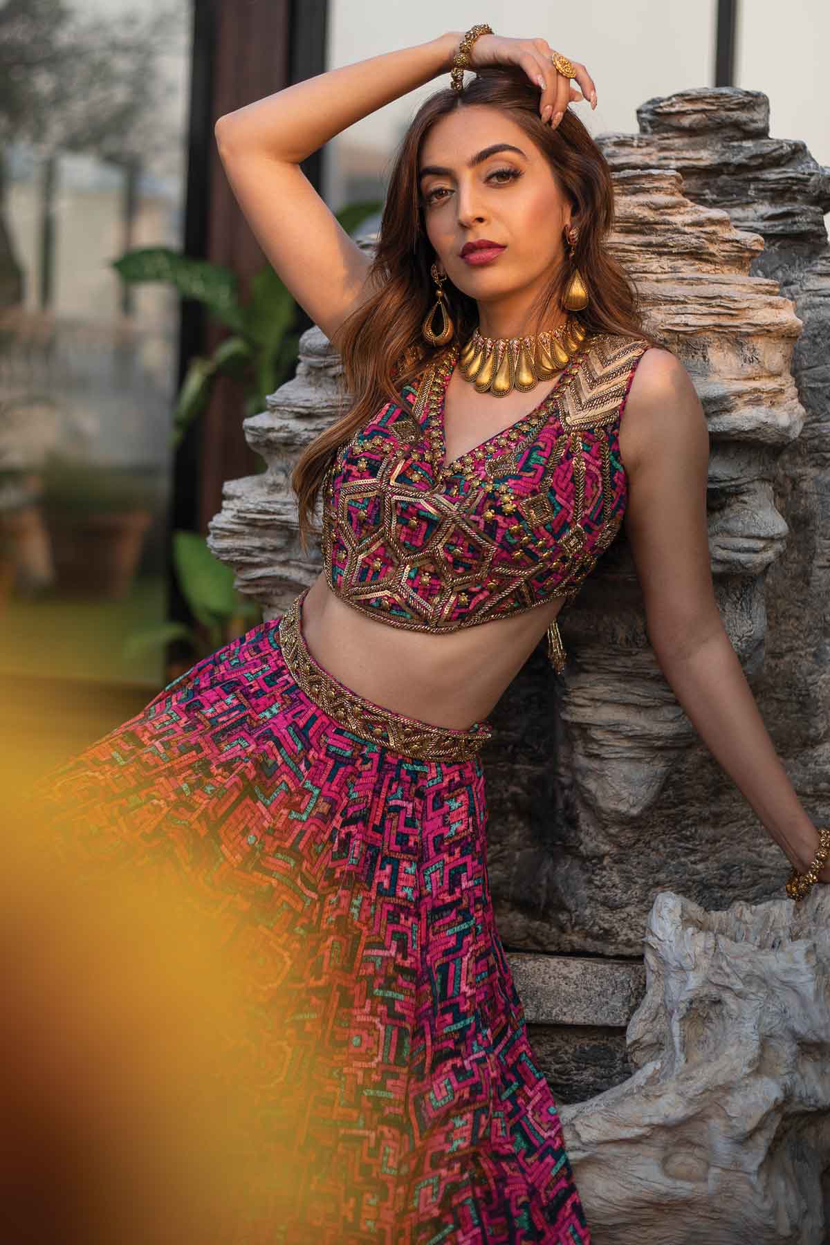 Printed Crepe Lehenga Set