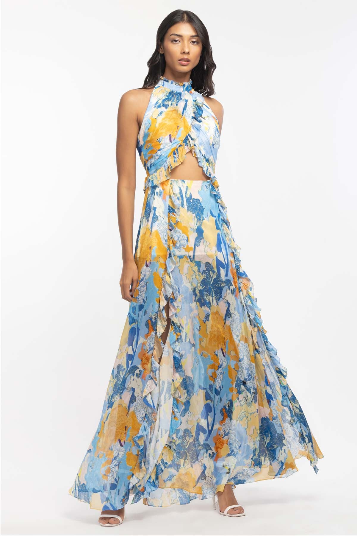 Buy Printed Halter Neck Dress by Mandira Wirk