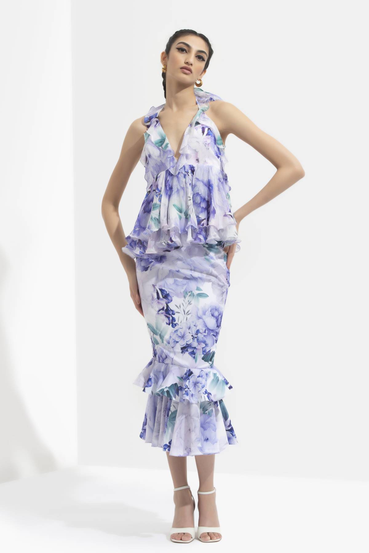 Buy Printed Halter Skirt Set by Mandira Wirk