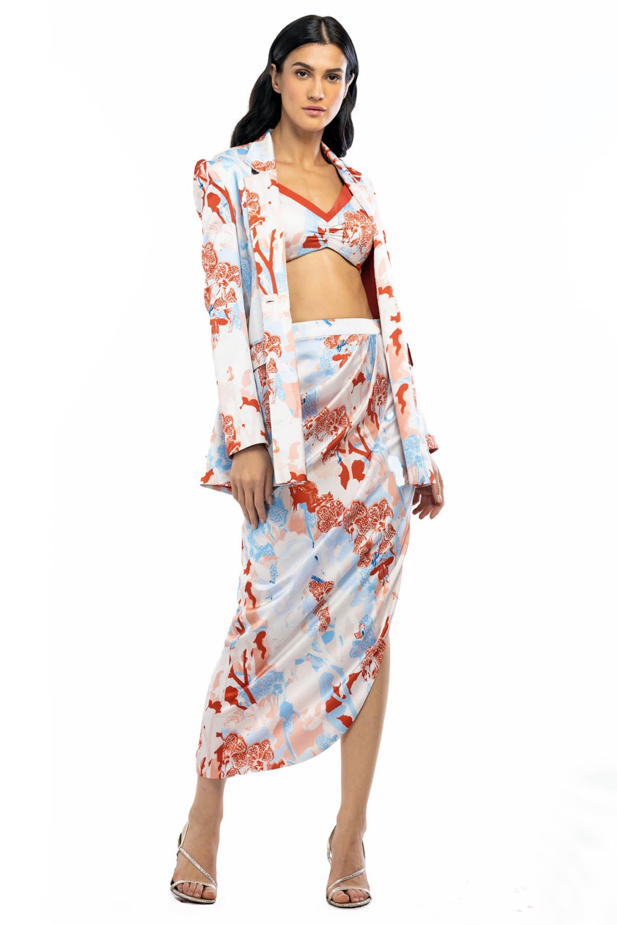 Buy Printed Jacket & Skirt Set by Mandira Wirk