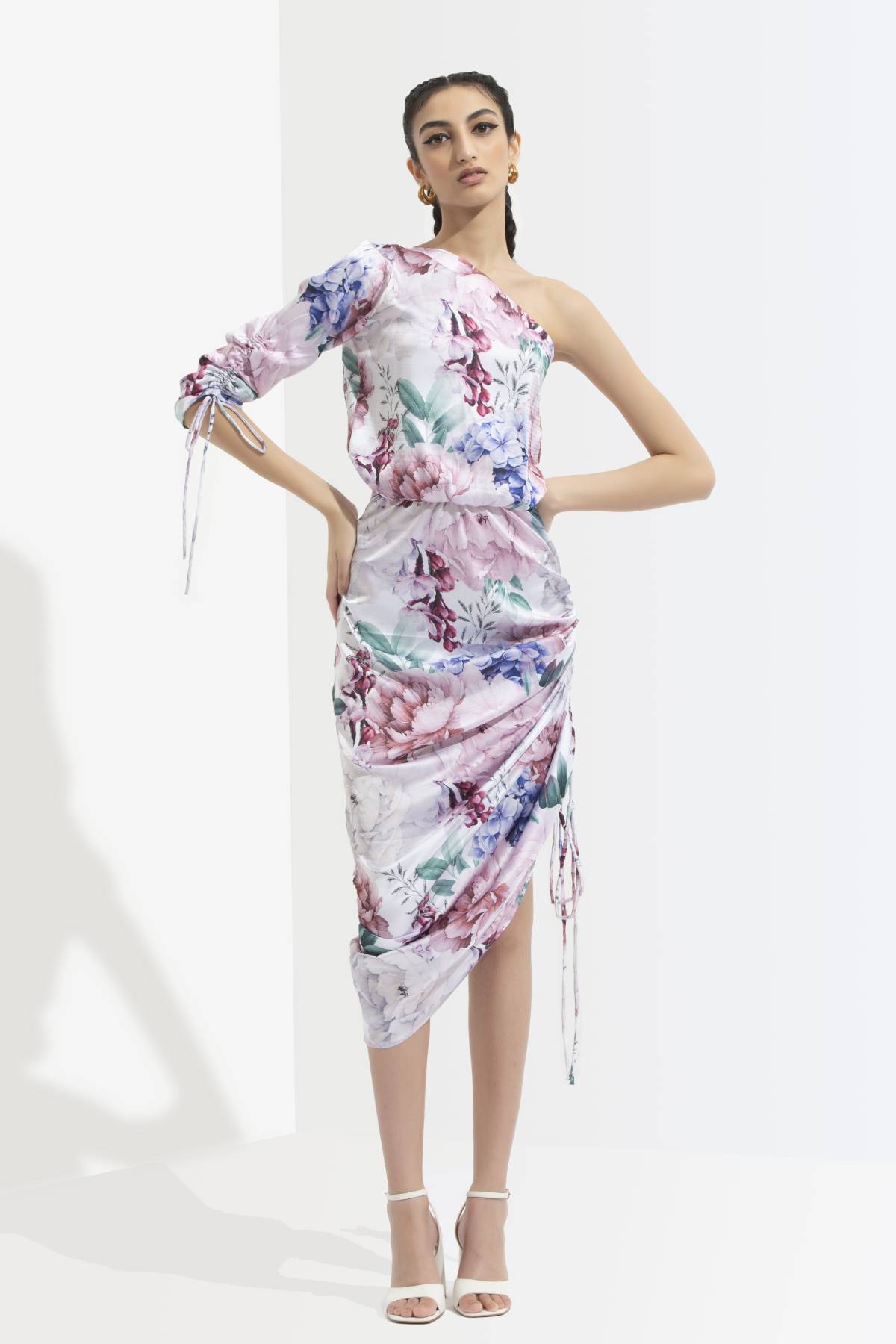 Buy Printed Ruched Dress by Mandira Wirk
