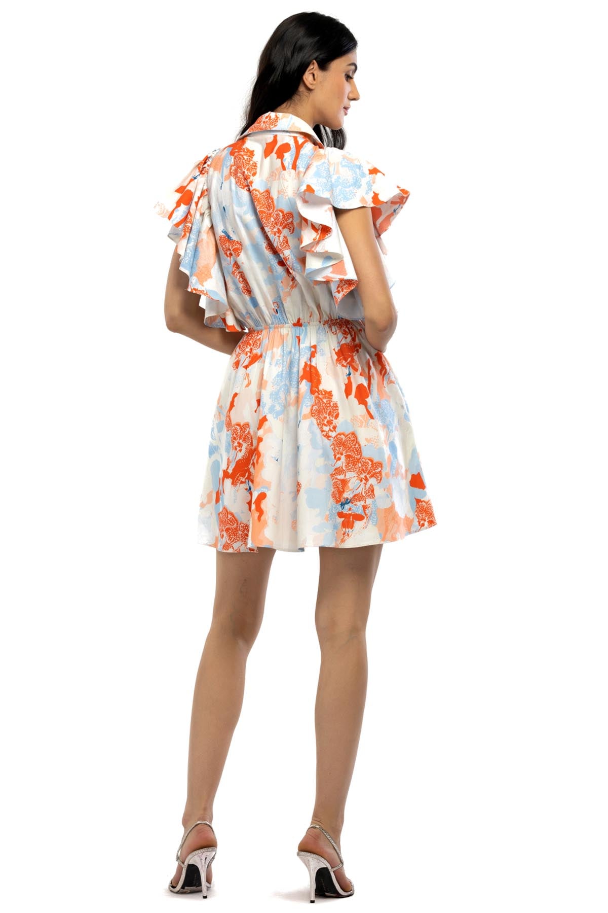 Printed Ruffle Neck Dress