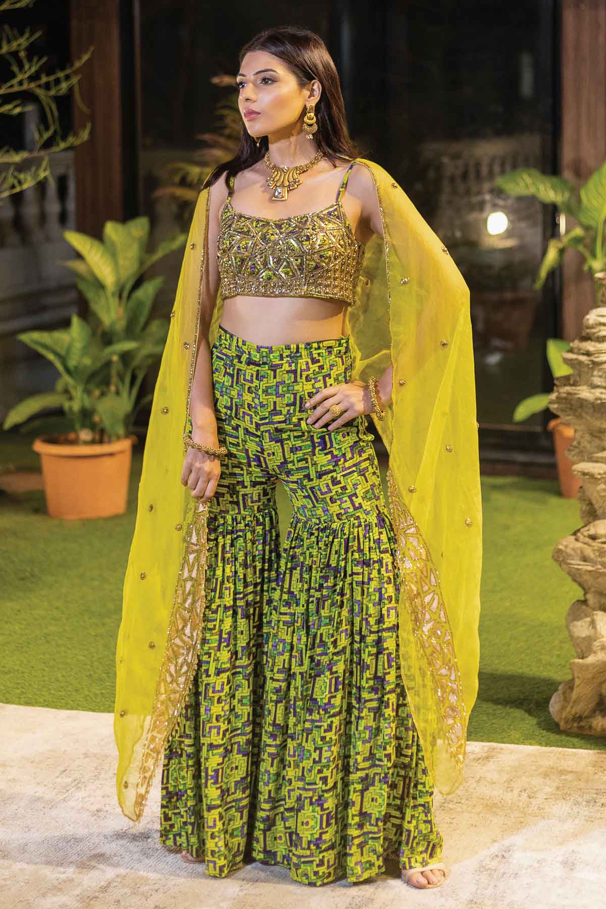 Printed Sharara & Cape Set