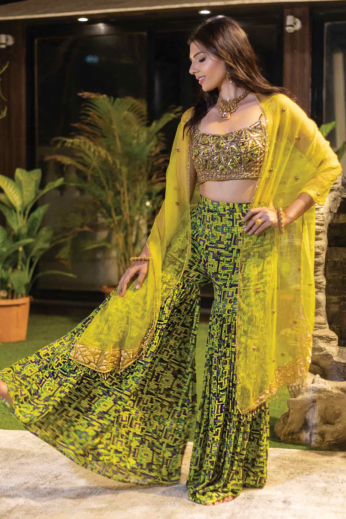 Printed Sharara & Cape Set