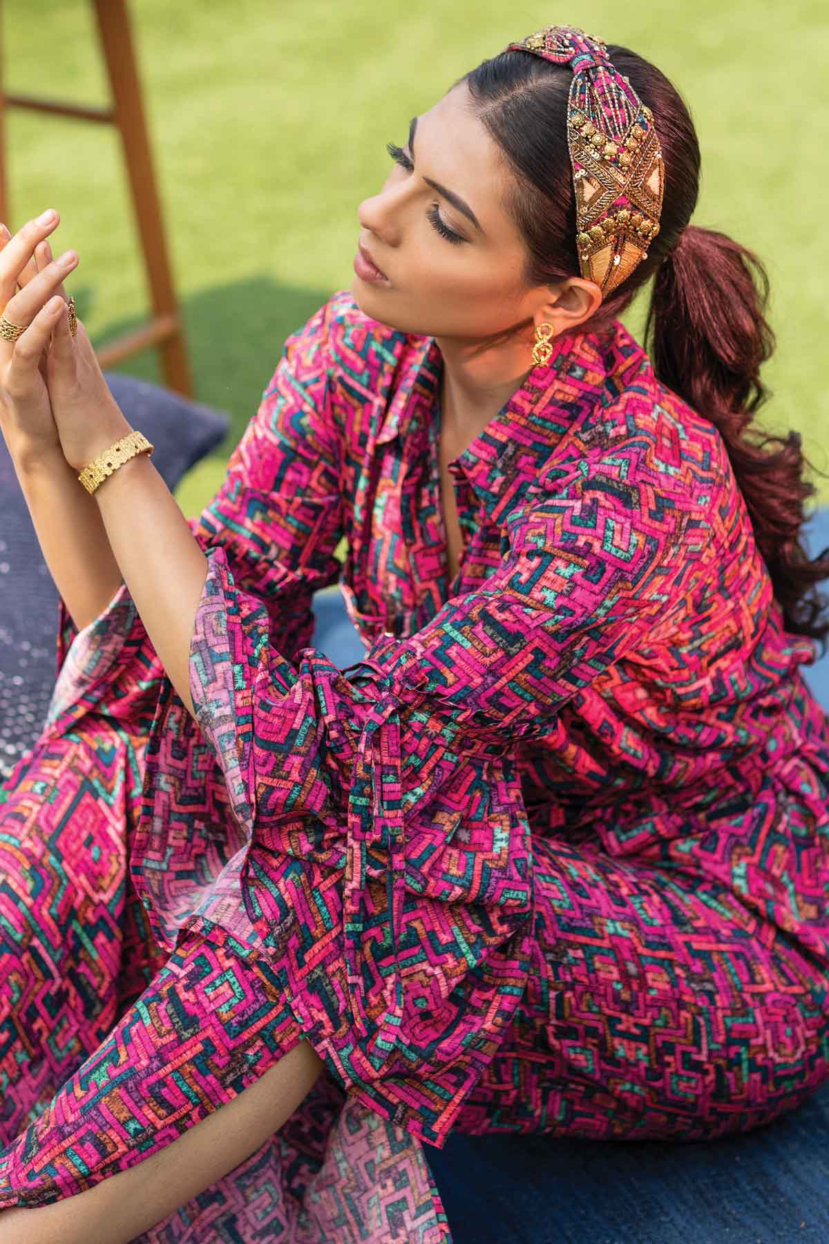 Printed Shirt & Slit Pants