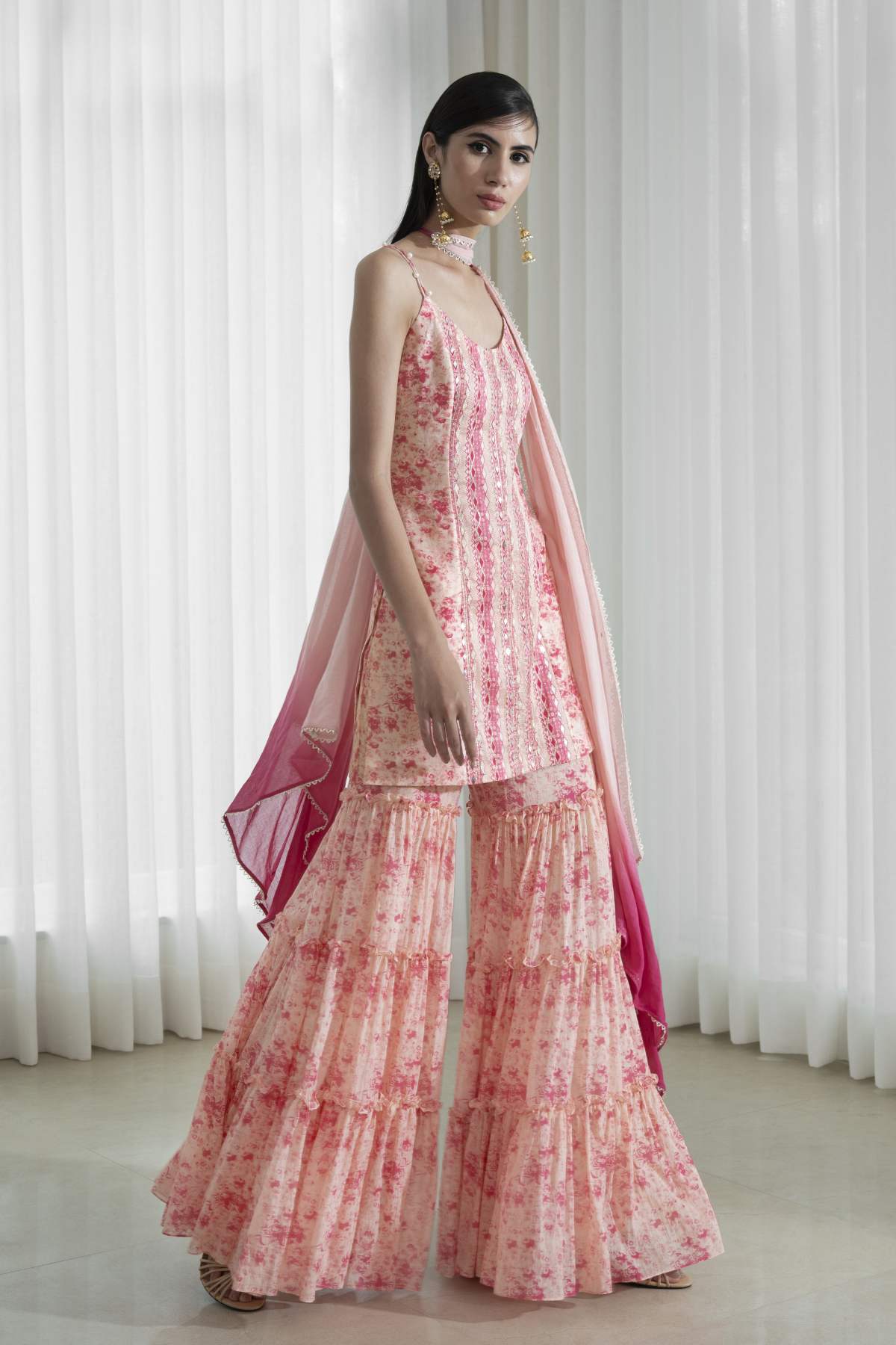 Peach Printed Short Kurta Set