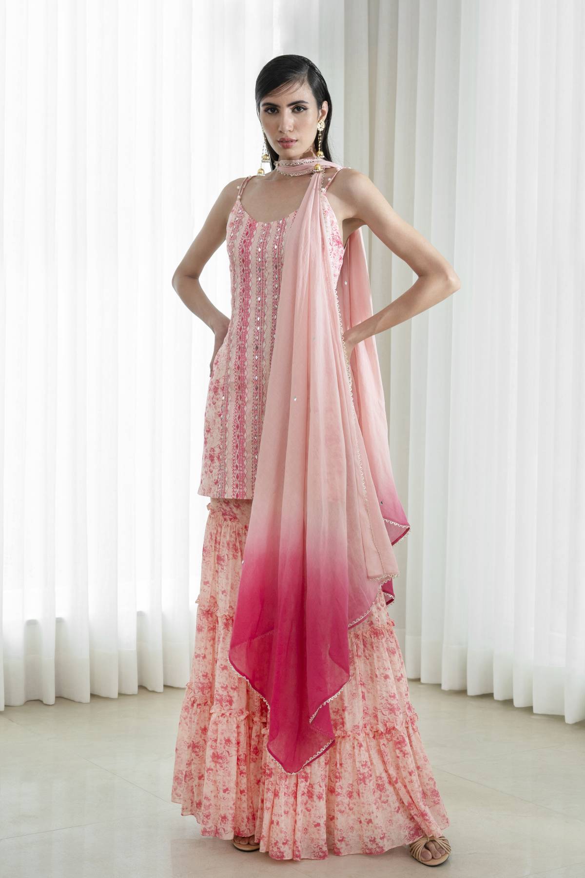 Buy Printed Tier Sharara Set by Mandira Wirk