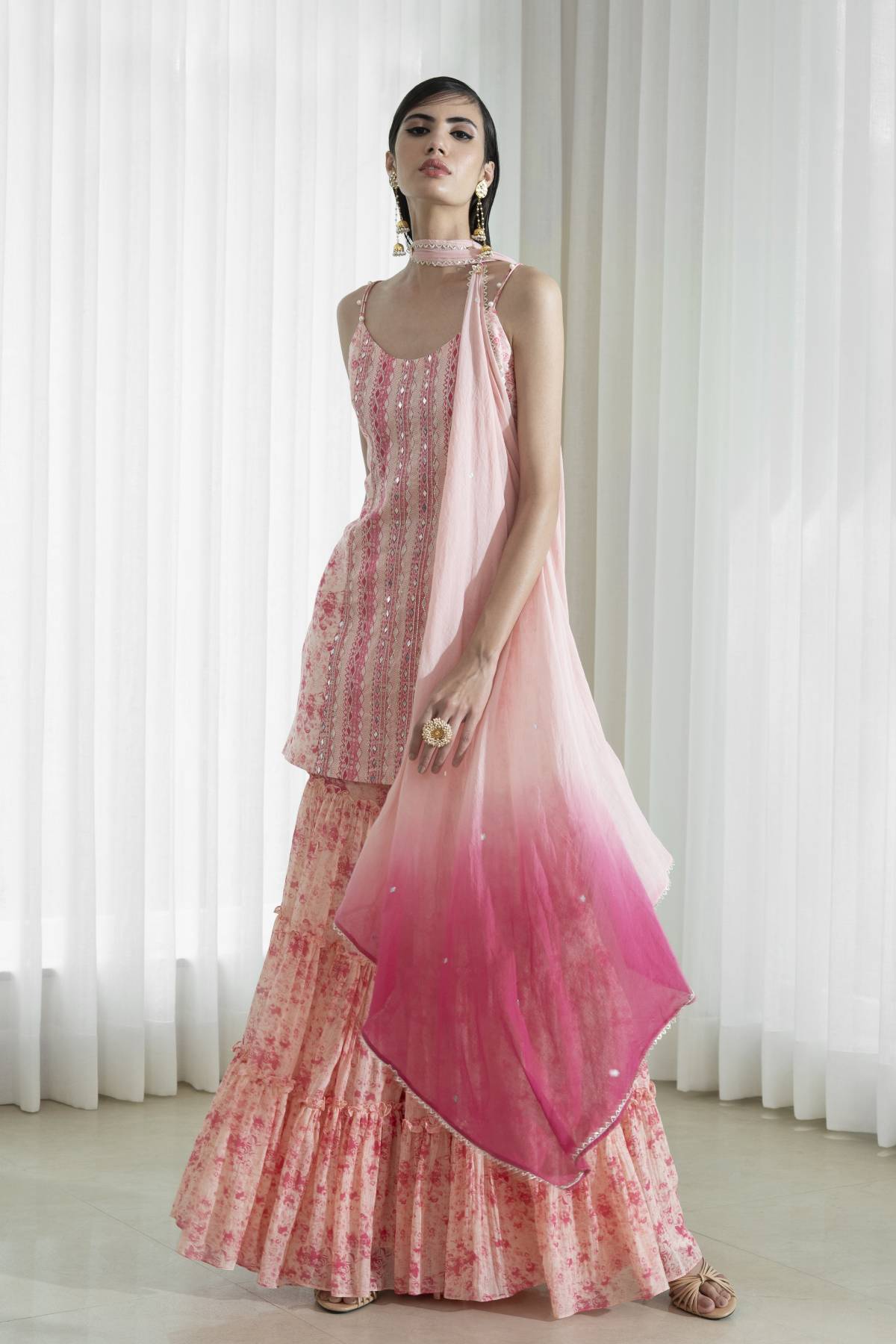 Peach Printed Short Kurta Set