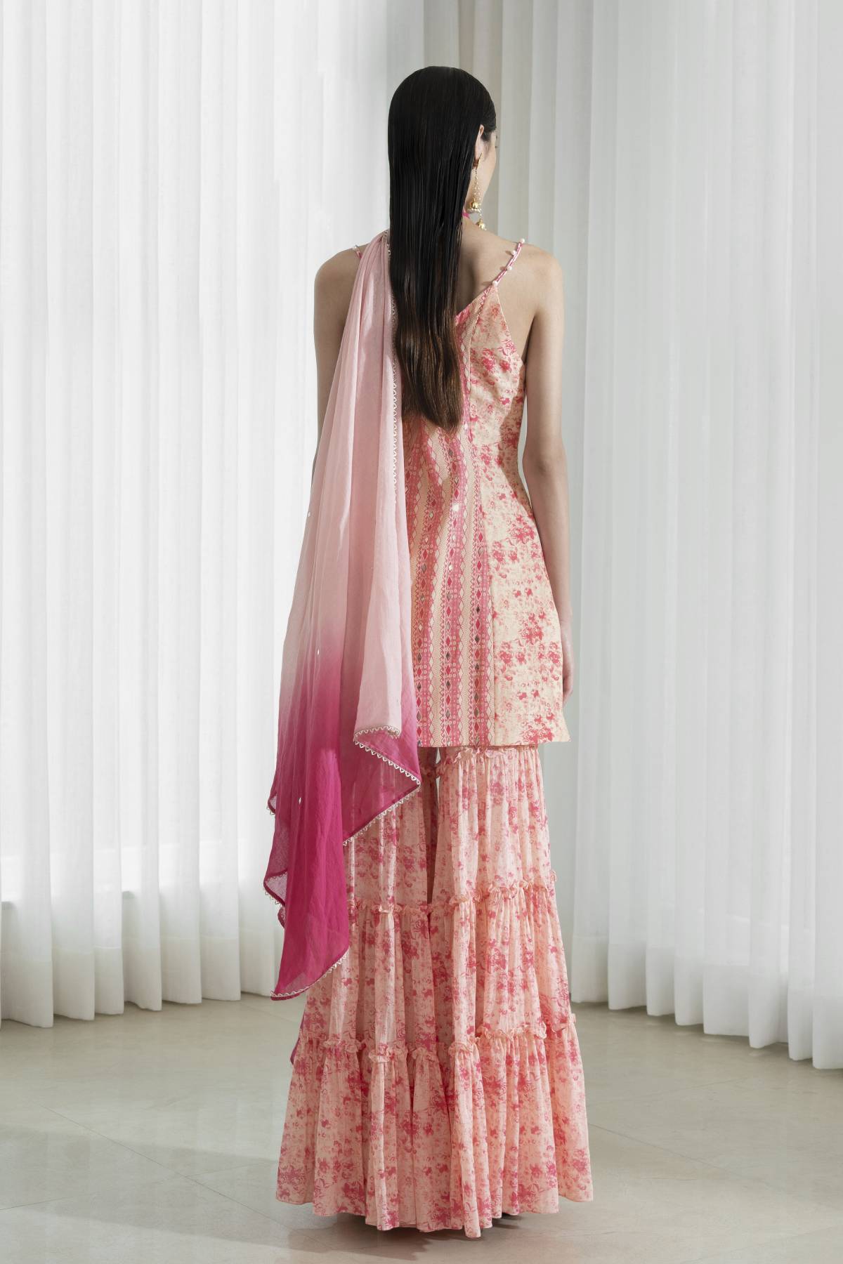 Peach Printed Short Kurta Set