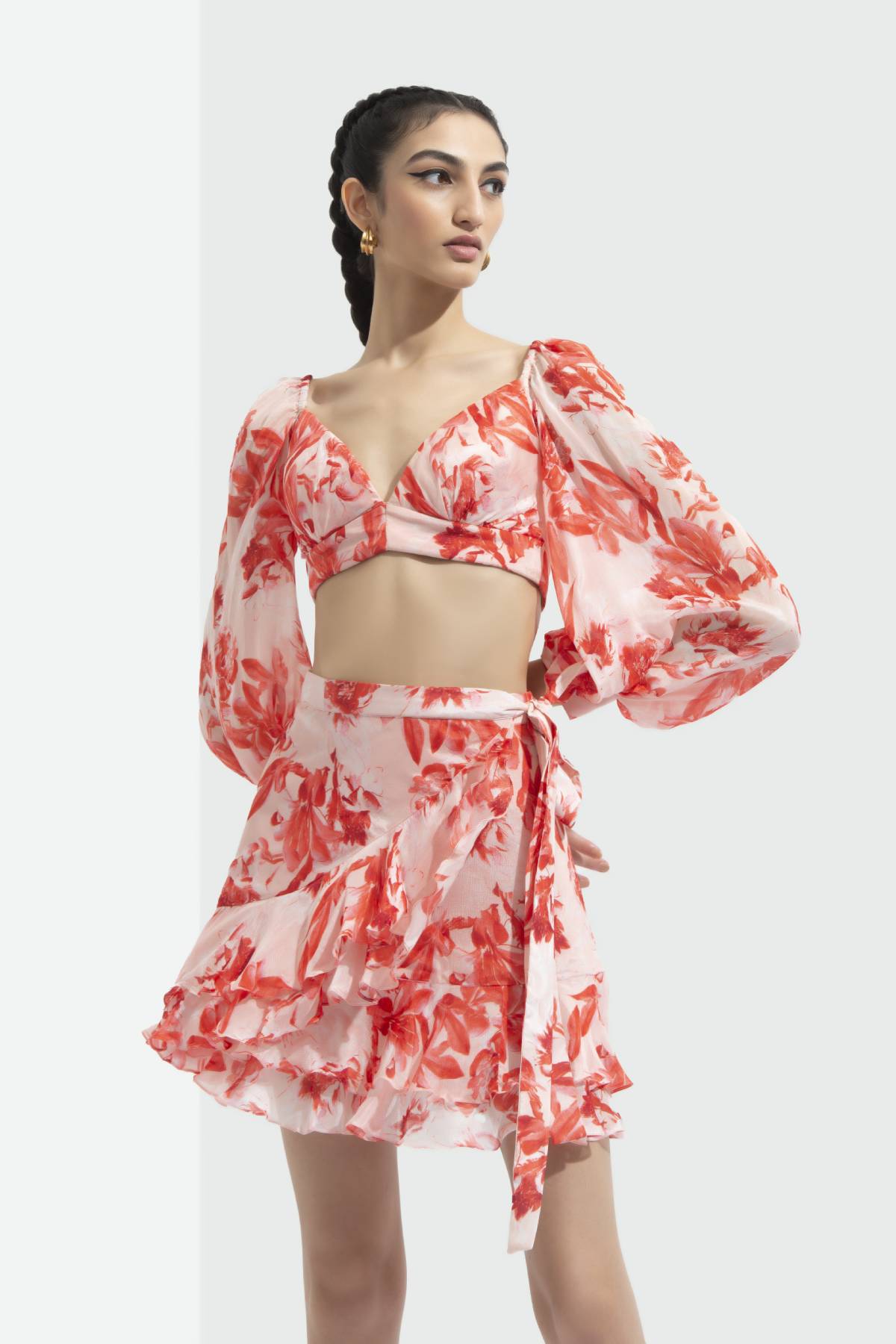 Buy Printed Wrap Skirt Set by Mandira Wirk