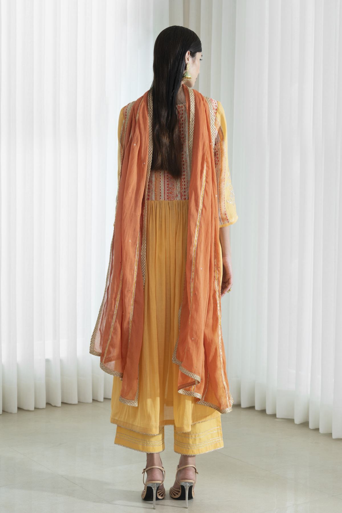 Mustard Printed Yoke Kurta Set