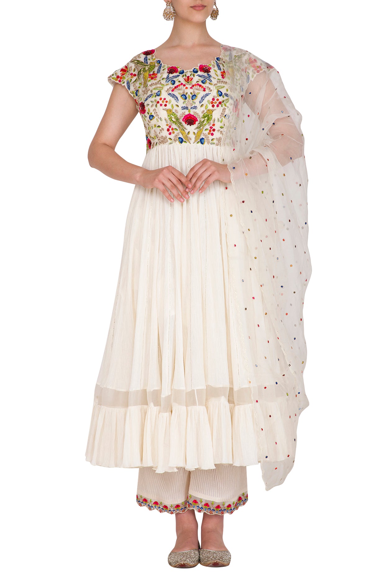 Embroidered Crinkle Anarkali Set