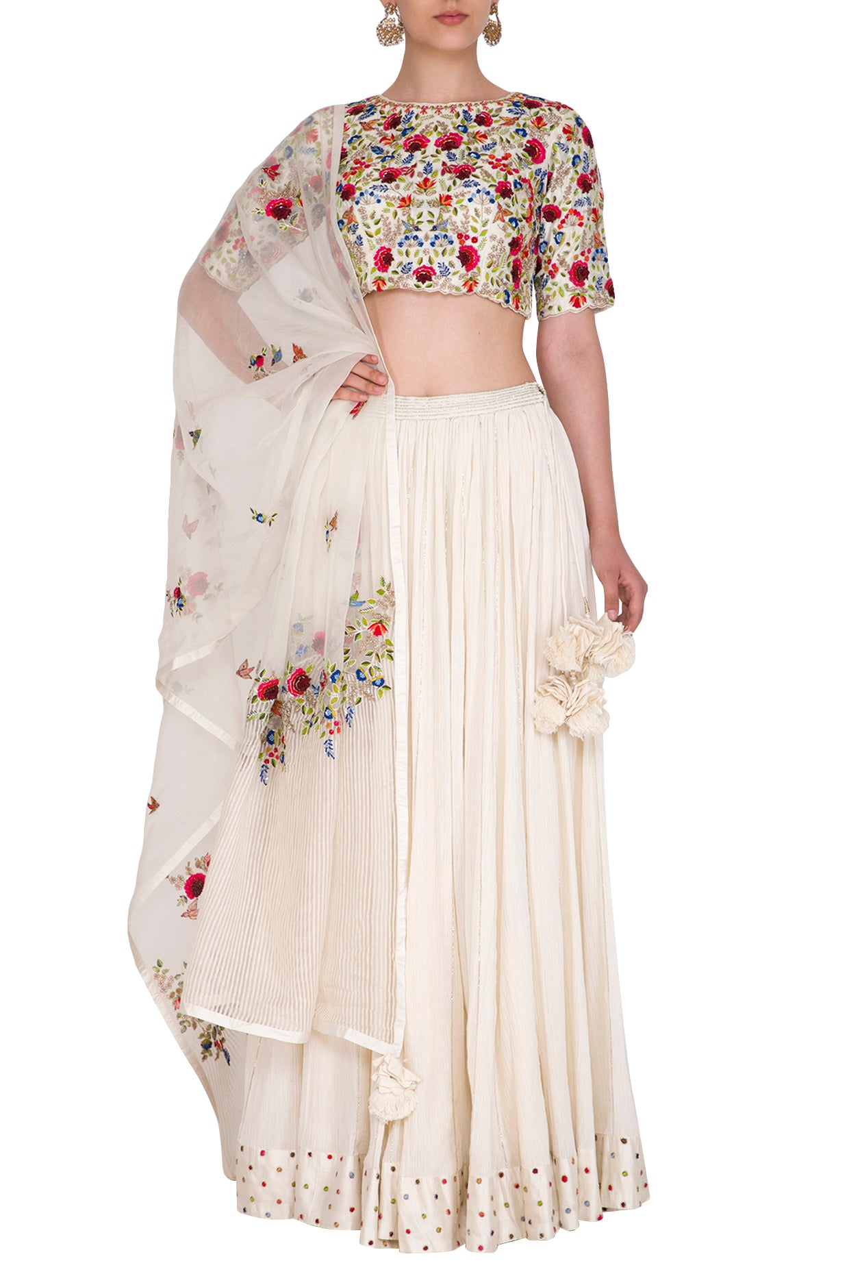 Crinkled Ivory Lehenga Set