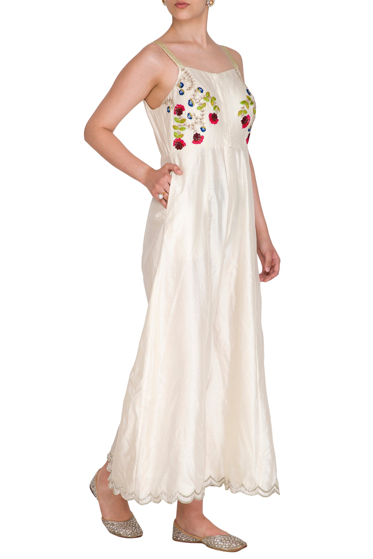 Ivory Chanderi Pockets Jumpsuit