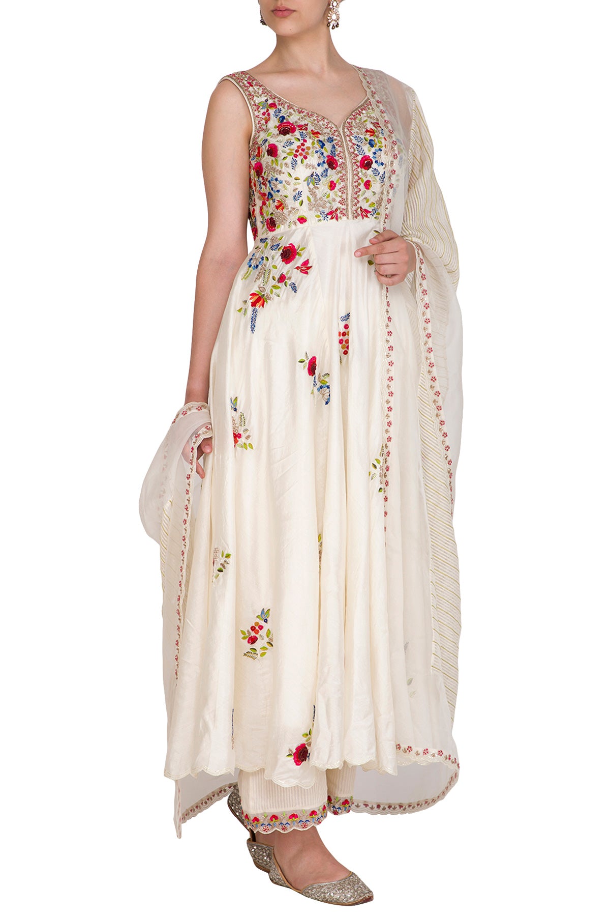 Ivory Sleeveless Anarkali Set