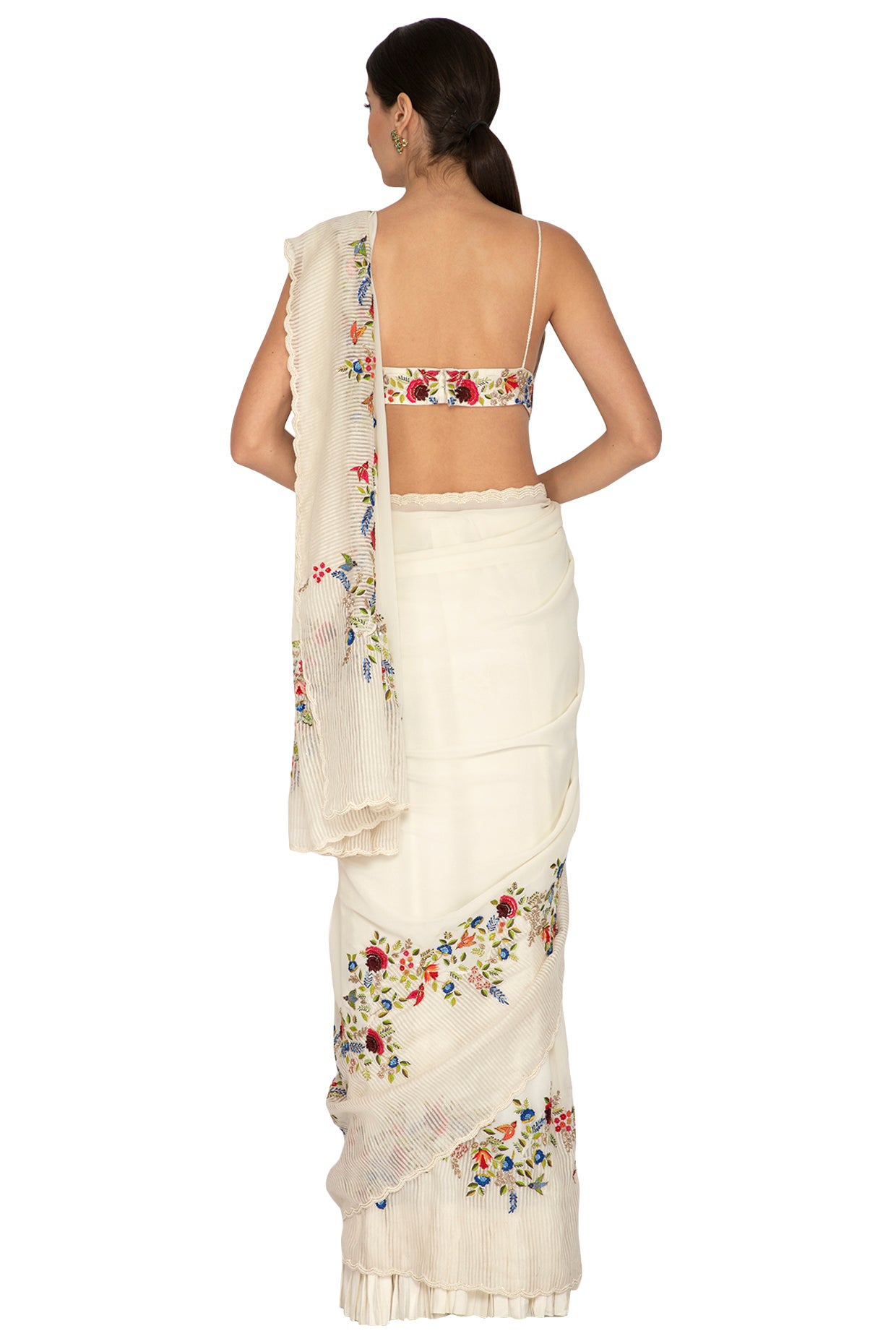 Ivory Birds Embroidered Saree