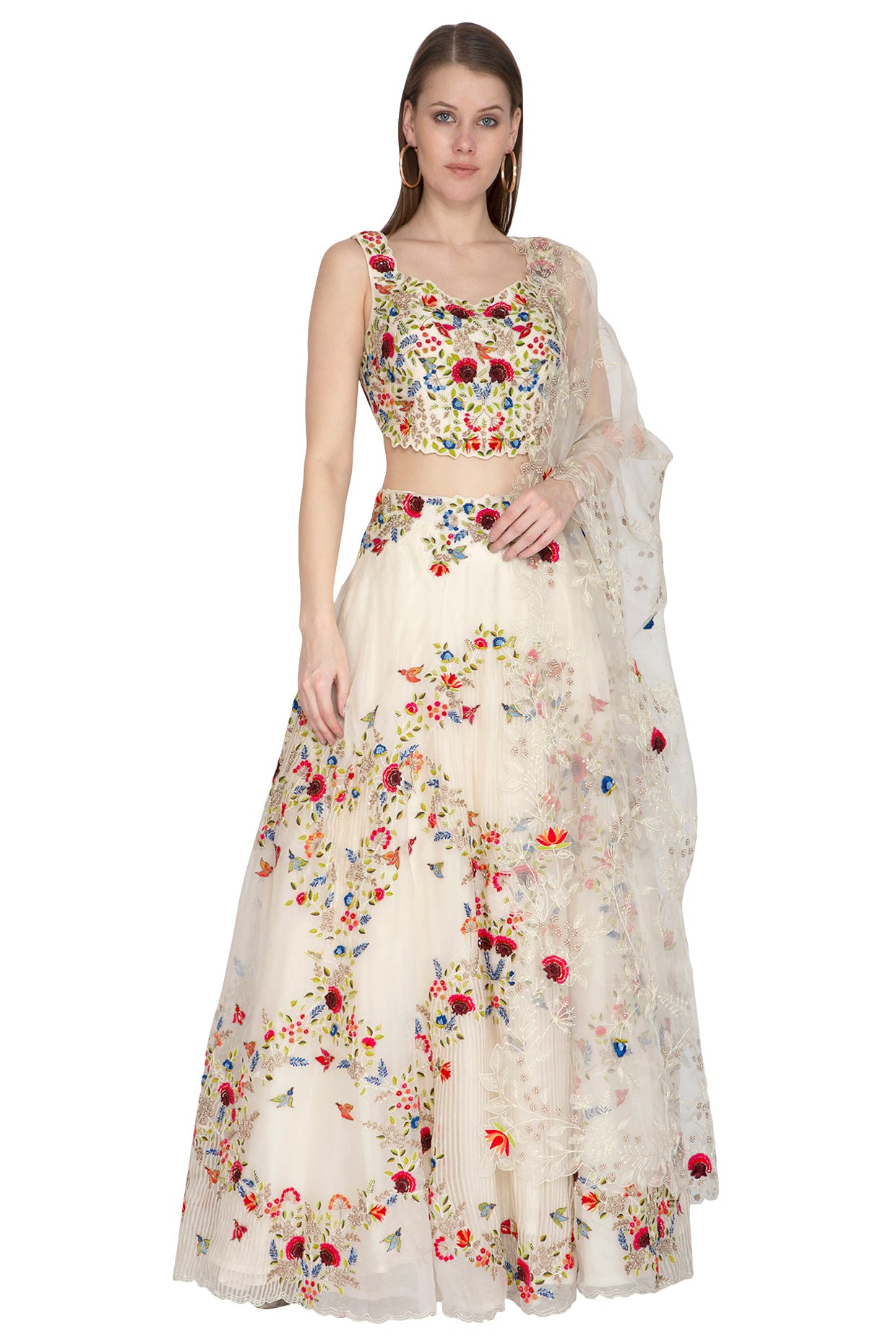 Birds Embroidered Lehenga Set