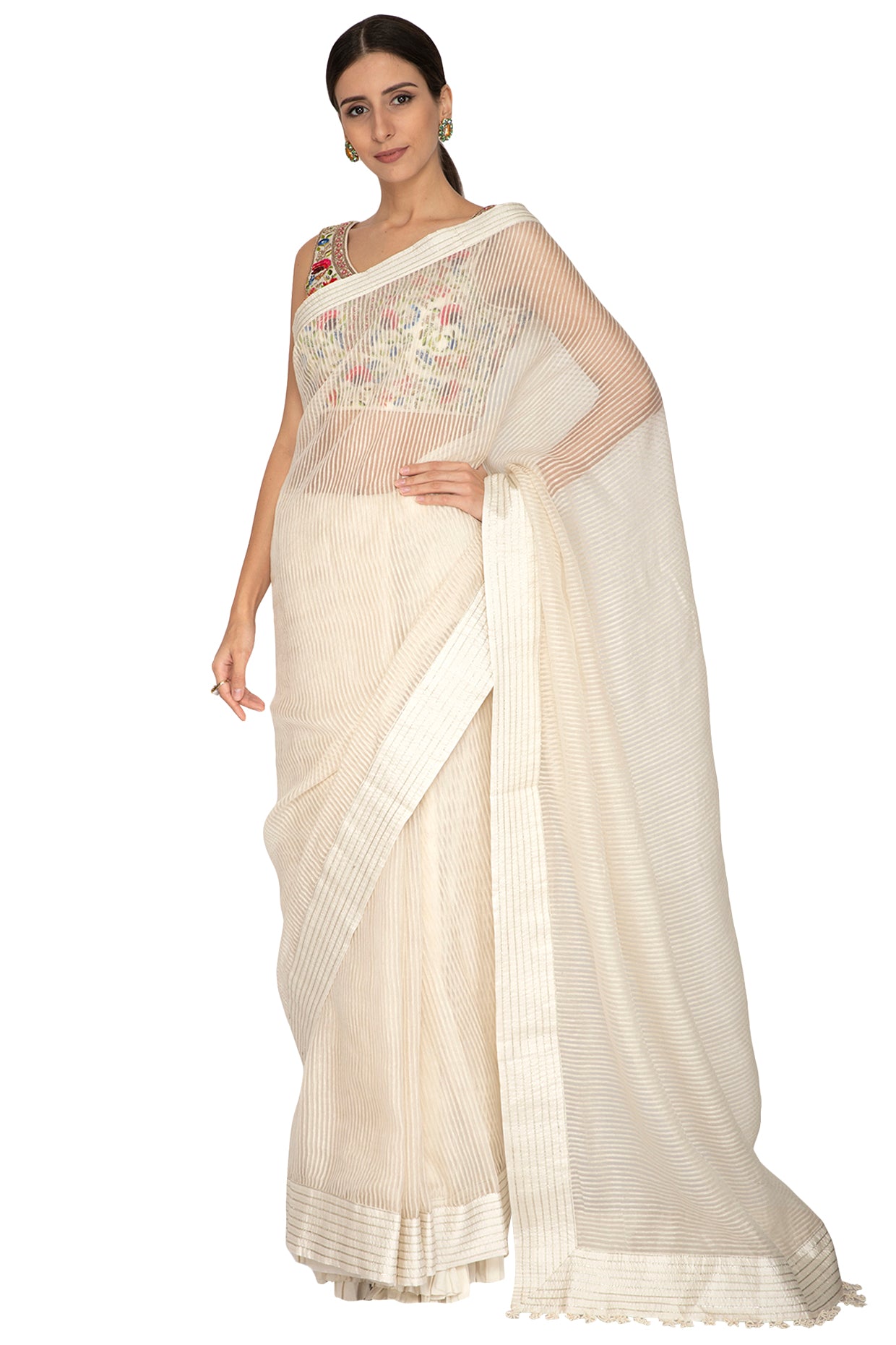 Ivory Stripes Saree & Blouse