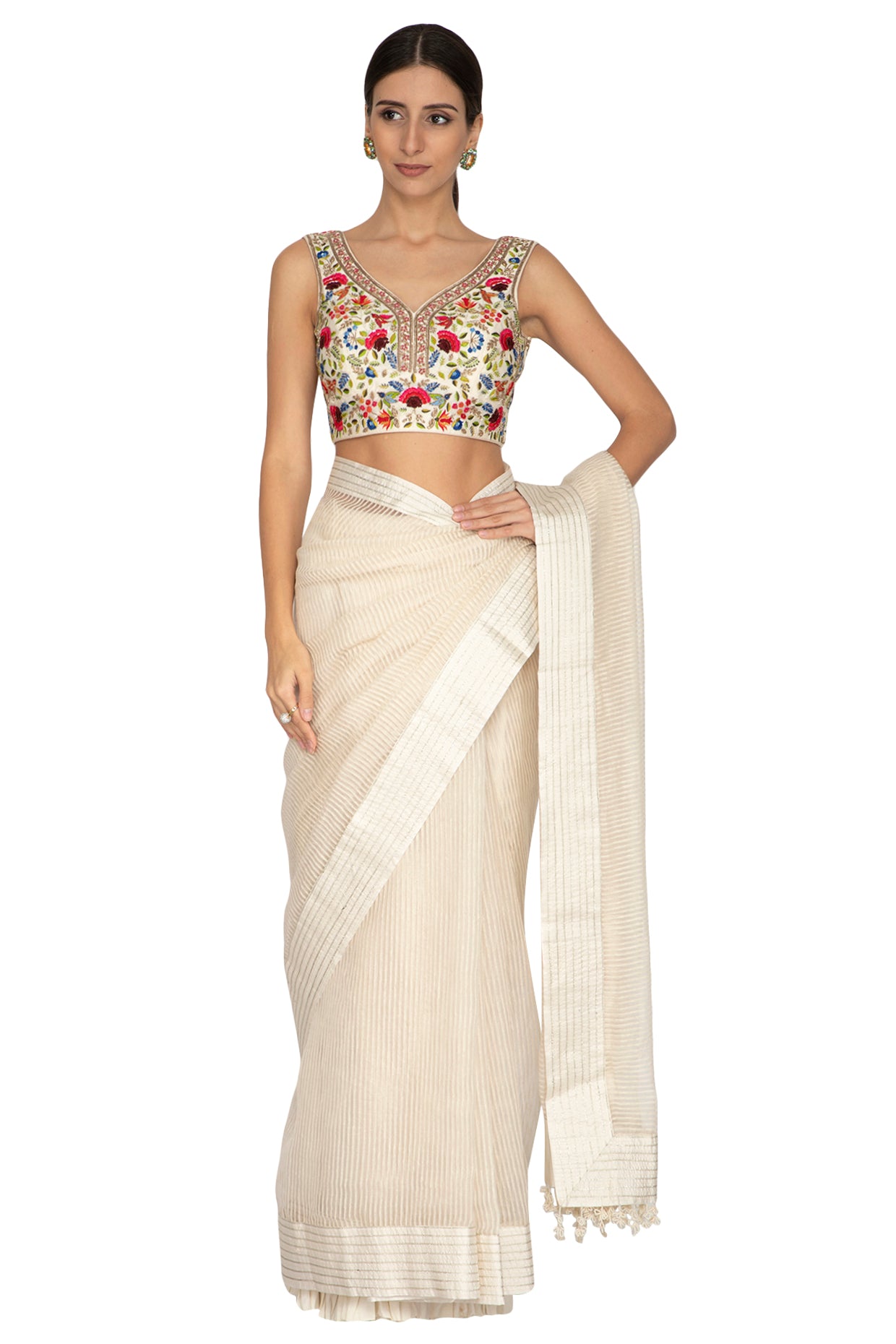 Ivory Stripes Saree & Blouse