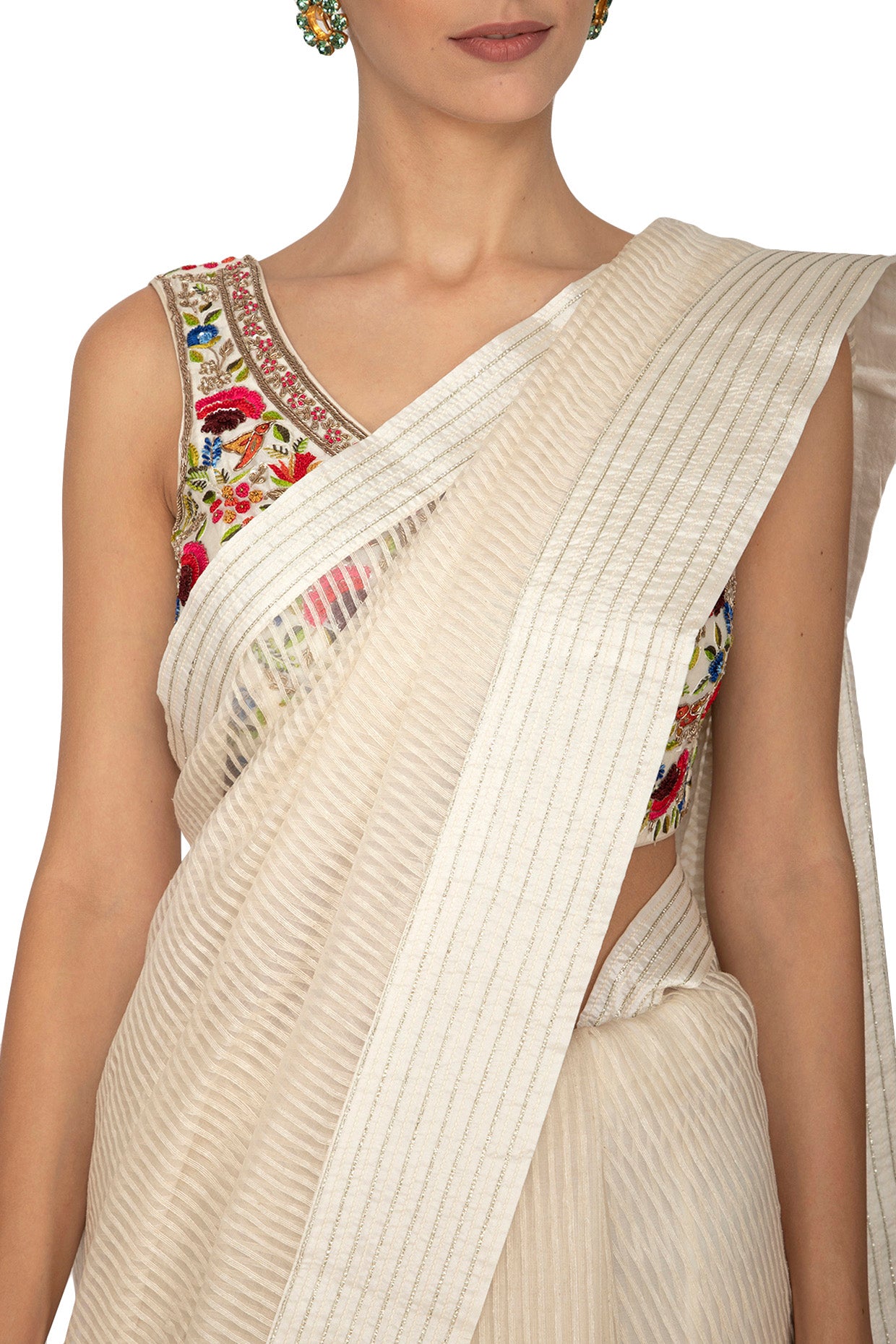 Ivory Stripes Saree & Blouse