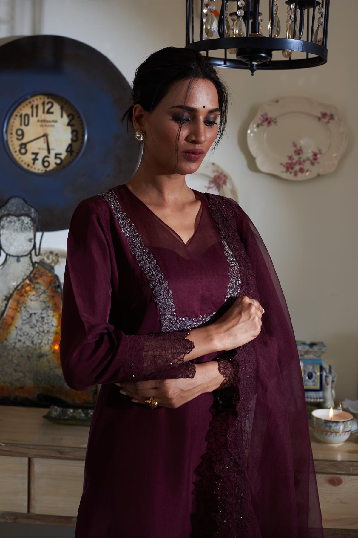 Garnet Embroidered Kurta Set