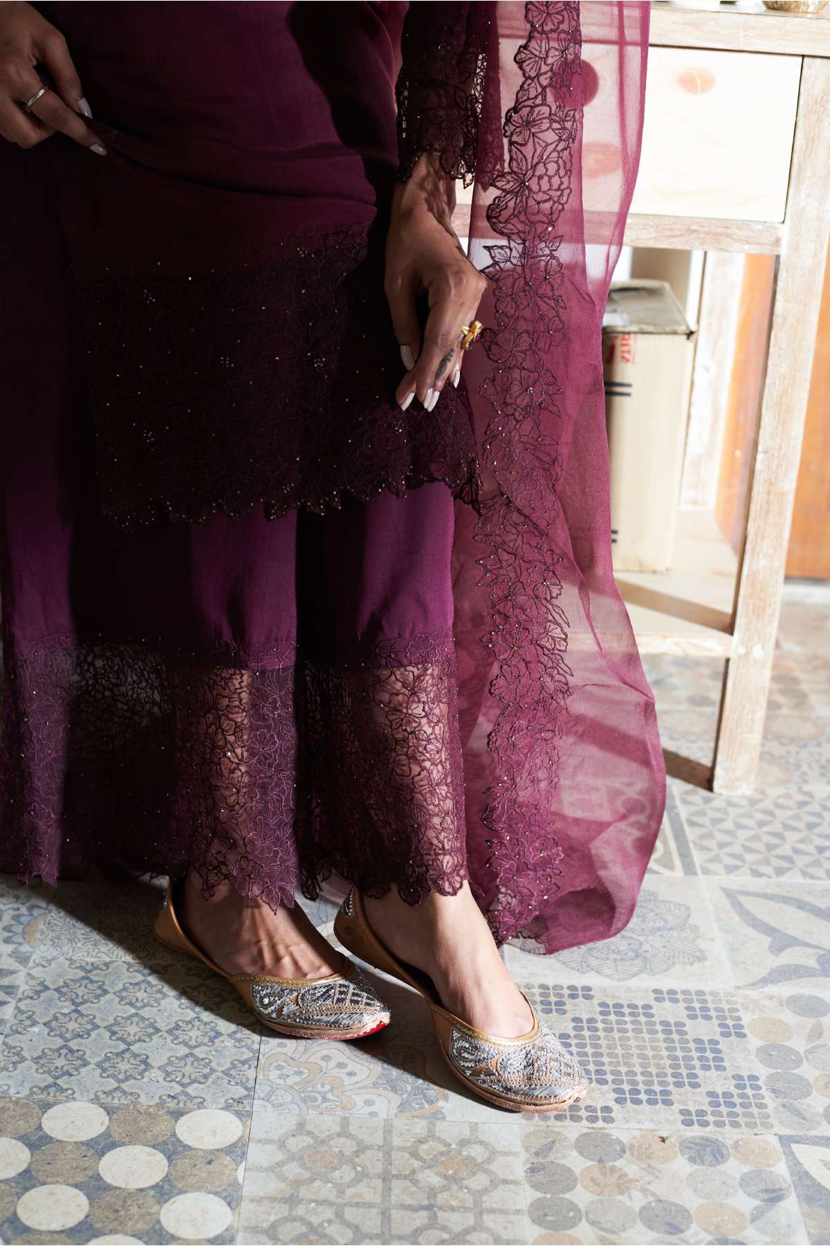 Garnet Embroidered Kurta Set