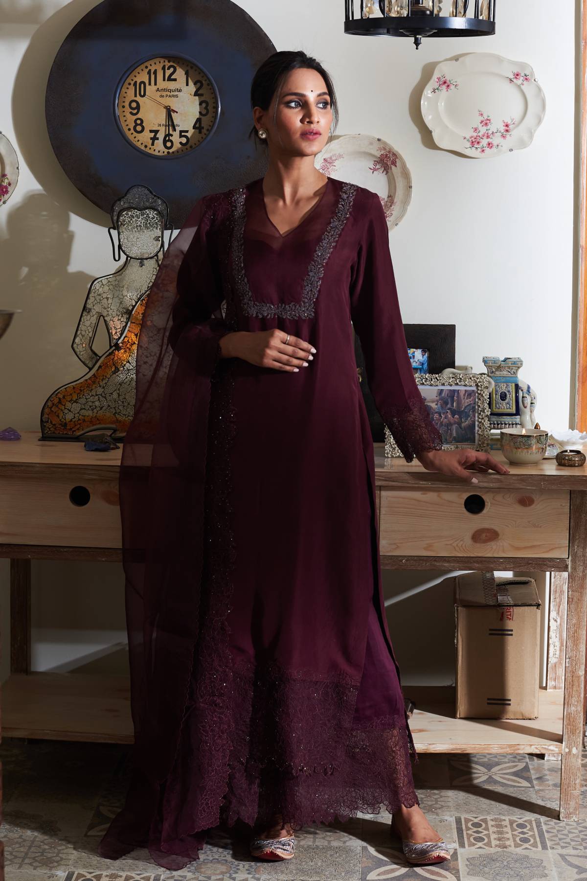 Garnet Embroidered Kurta Set