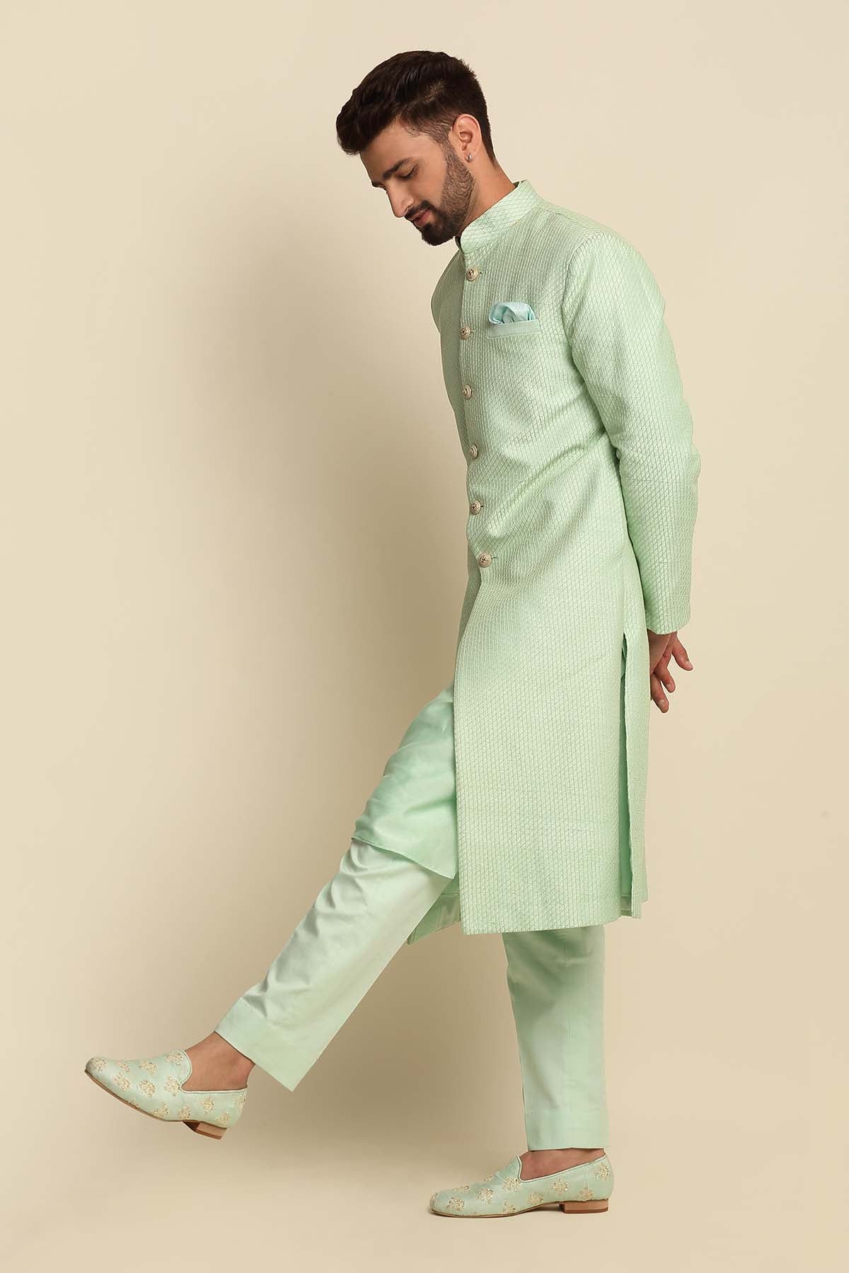 Raw Silk Anchor Sherwani Set